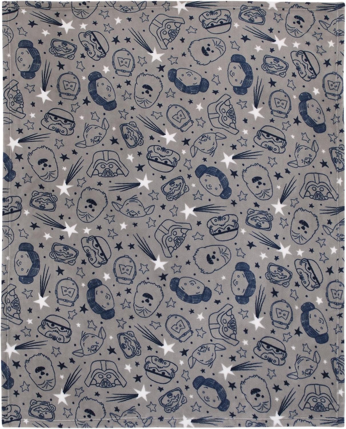 Star Wars Welcome to the Galaxy Navy and Gray Princess Leia, R2-D2, Chewbacca, and C-3PO Super Soft Toddler Blanket