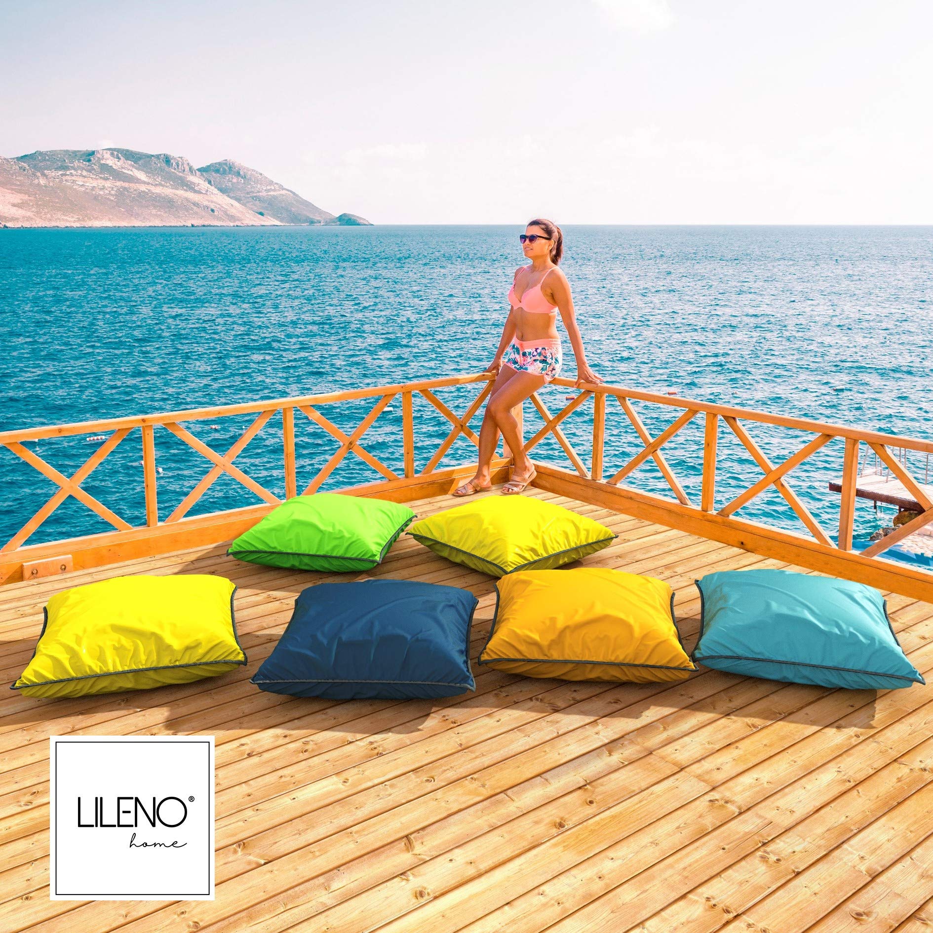 LILENO HOME Cuscino 60 x 60 cm [set da 2] – Federa impermeabile per cuscino da giardino o cuscino decorativo, per interni ed esterni