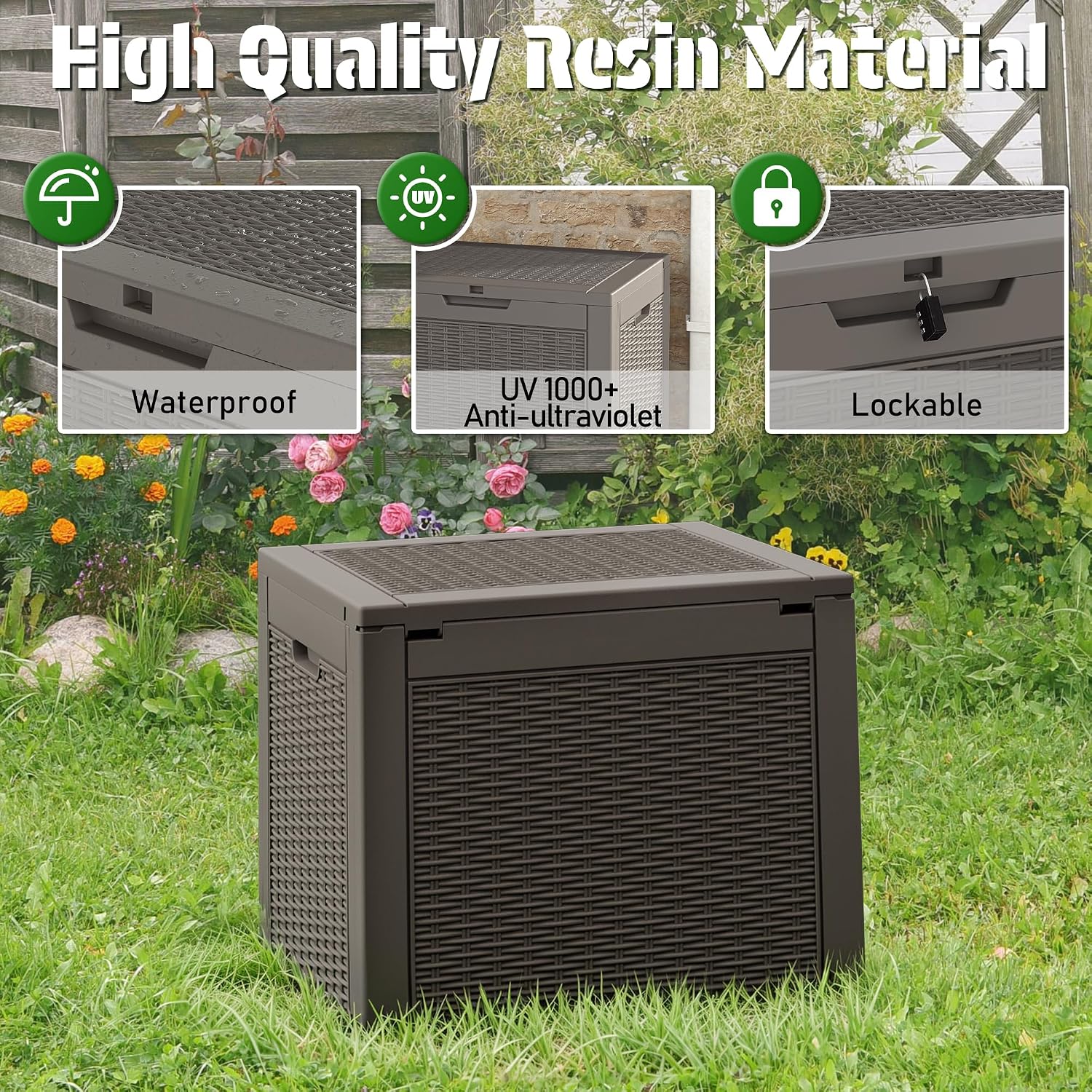 Oudoor Storage Deck Boxes Waterproof, Waterproof and UV Resistant Outdoor Storage Box Lockable Lid for Delivery Box, Indoor, Garden Tools, Pool Supplies, Patio (Grey, 31 Gallon) thumbnail