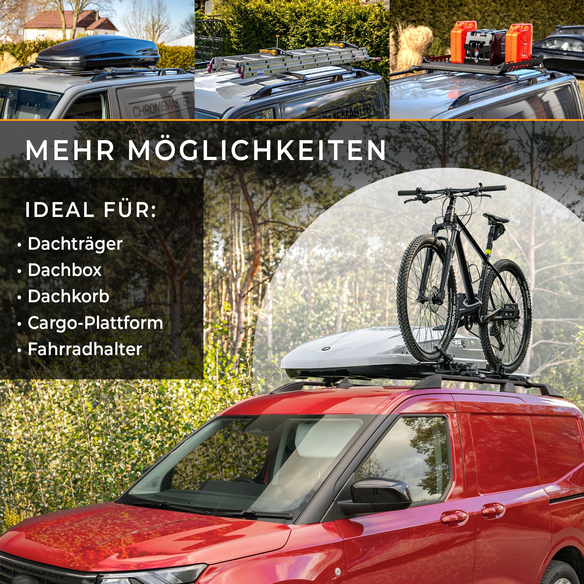 CHROMEMASTER | Dachrelinge Dachträger Kompatibel mit Mercedes EQT 2023+; Geeignet zur Montage von Dachträgern, Dachboxen und Fahrradträgern | Einfache und Schnelle Montage | Alu