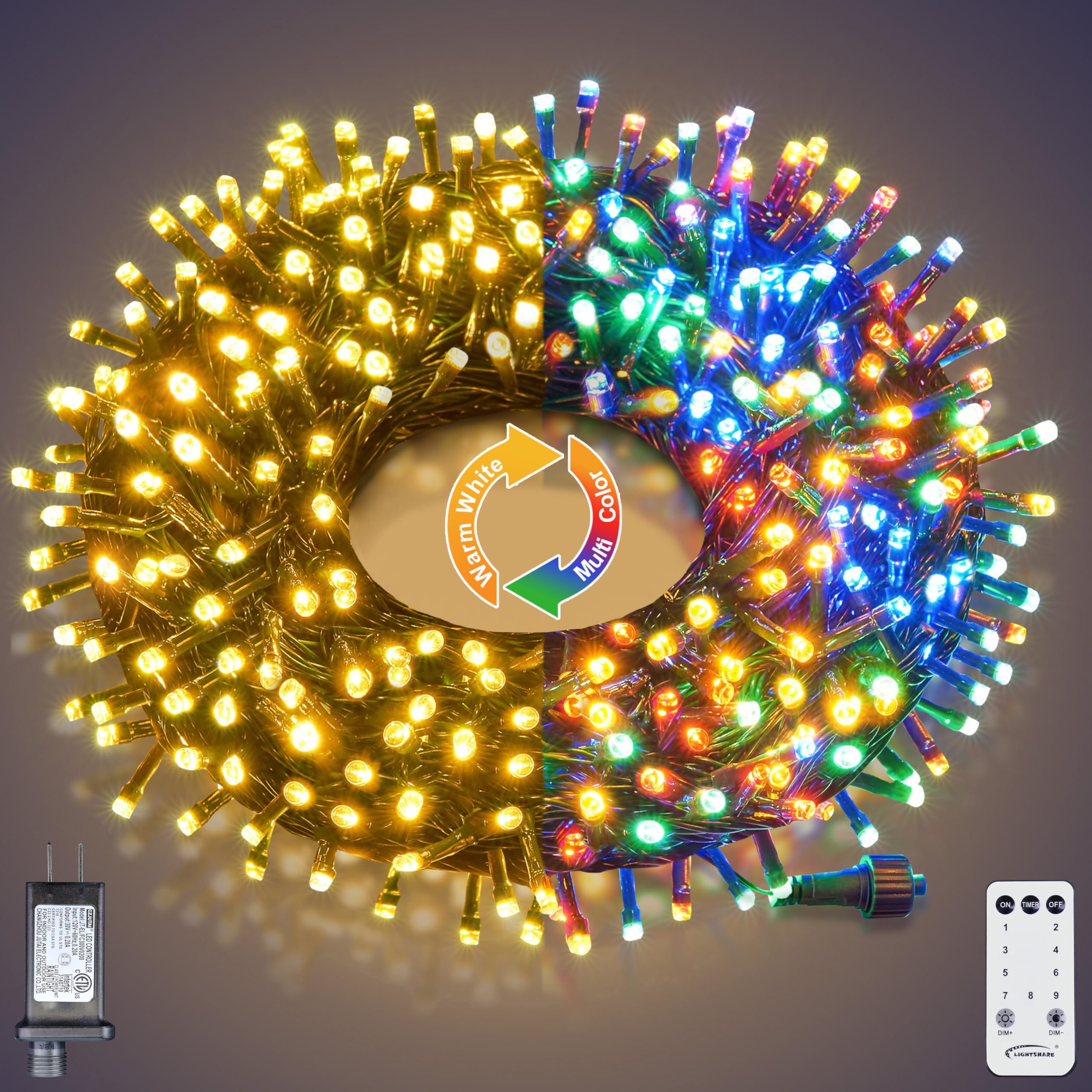 Amazon.com: Lightshare 300LED 99FT String Lights 9 Modes 30V Plug