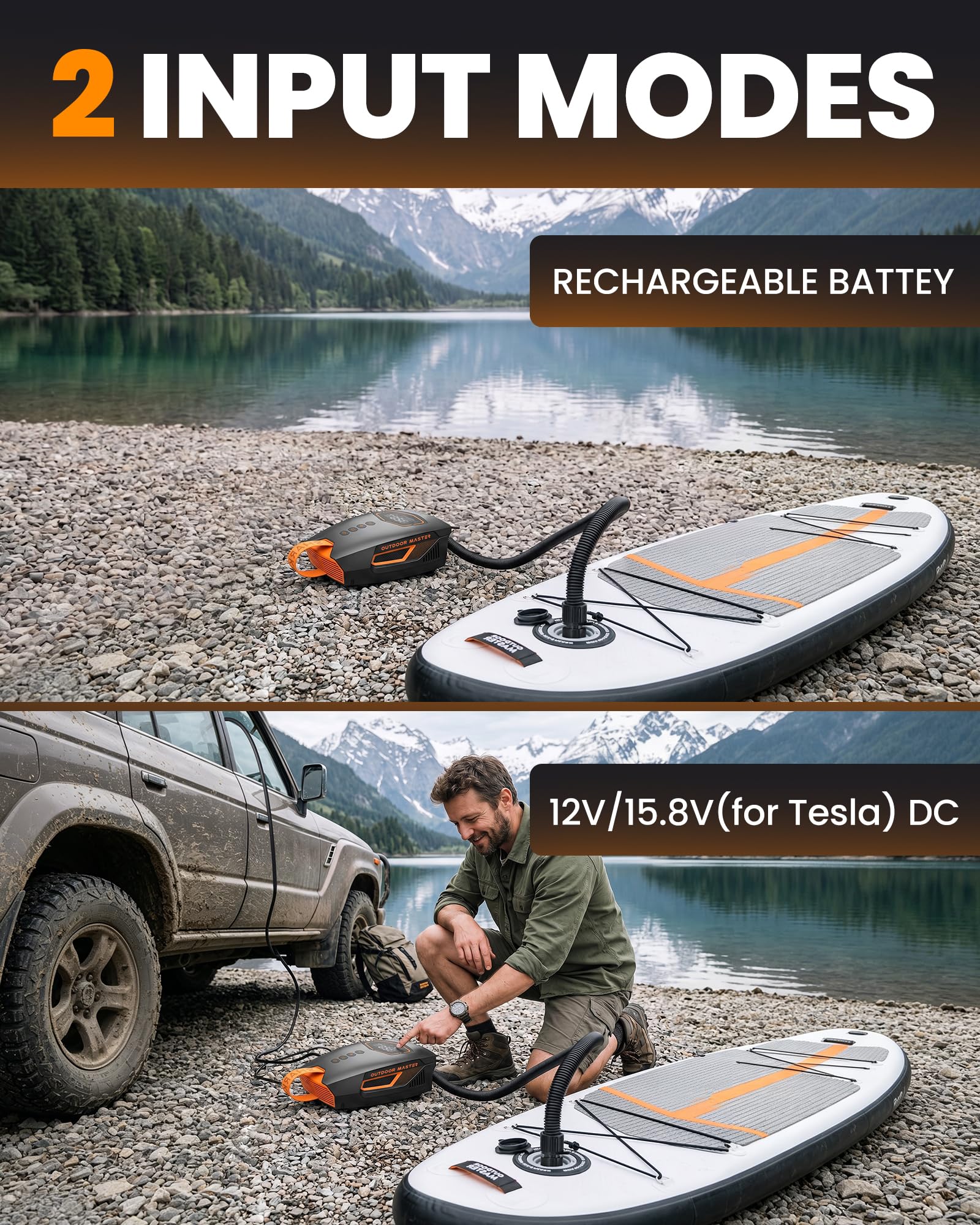 OutdoorMaster Shark 3 Mini 74Wh przenośna elektryczna pompka SUP, szybkie pompowanie 5'30", ładowalna pompka wiosłowa, automatyczne wyłączanie i spuszczanie powietrza, 20 PSI, 12V/15,8V DC i USB-C, 8