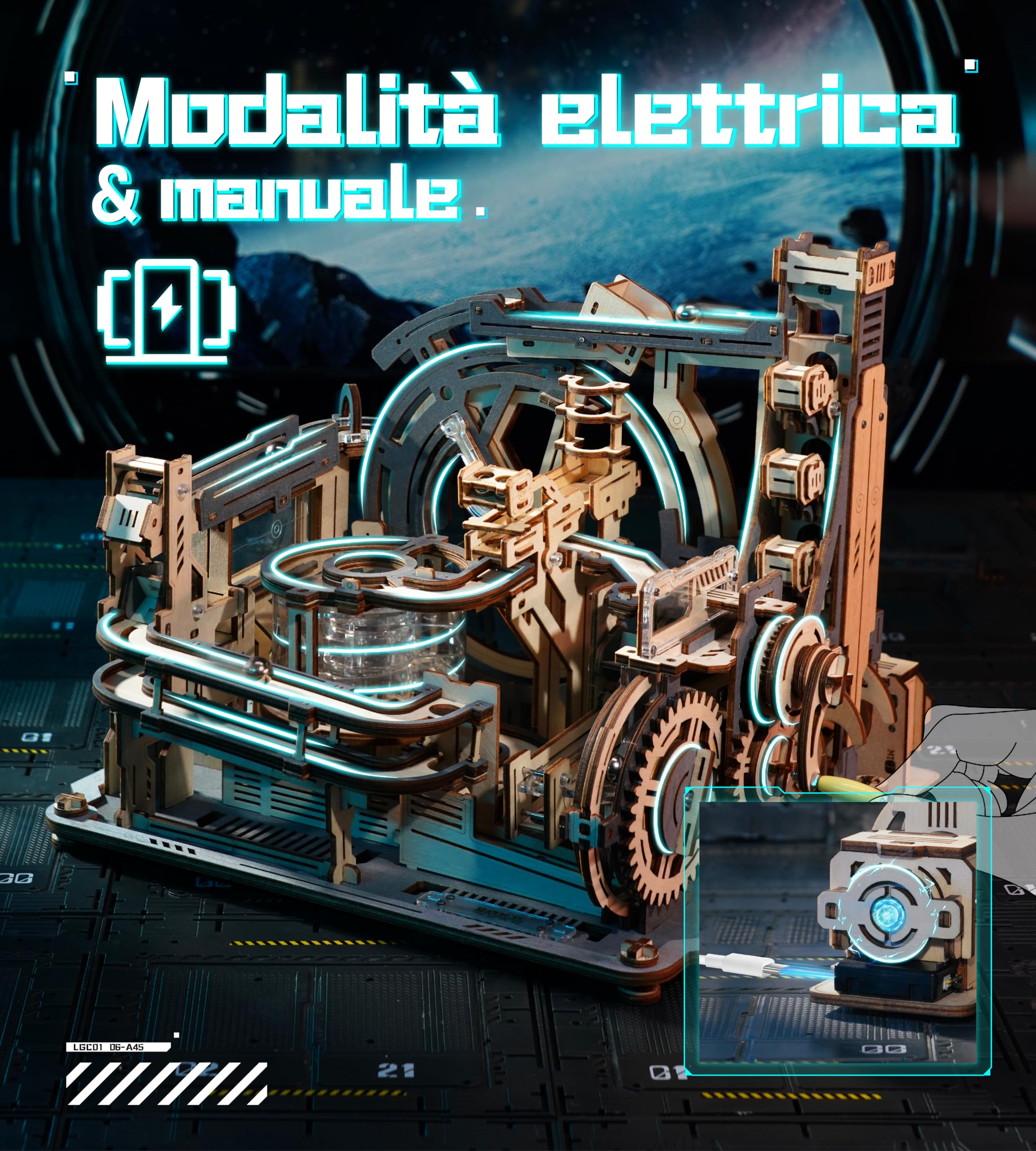 ROKR Puzzle 3D in Legno Piste da Corsa Elettrica Idea Regalo per Uomini Night City 2.0 (Marble Spaceport)