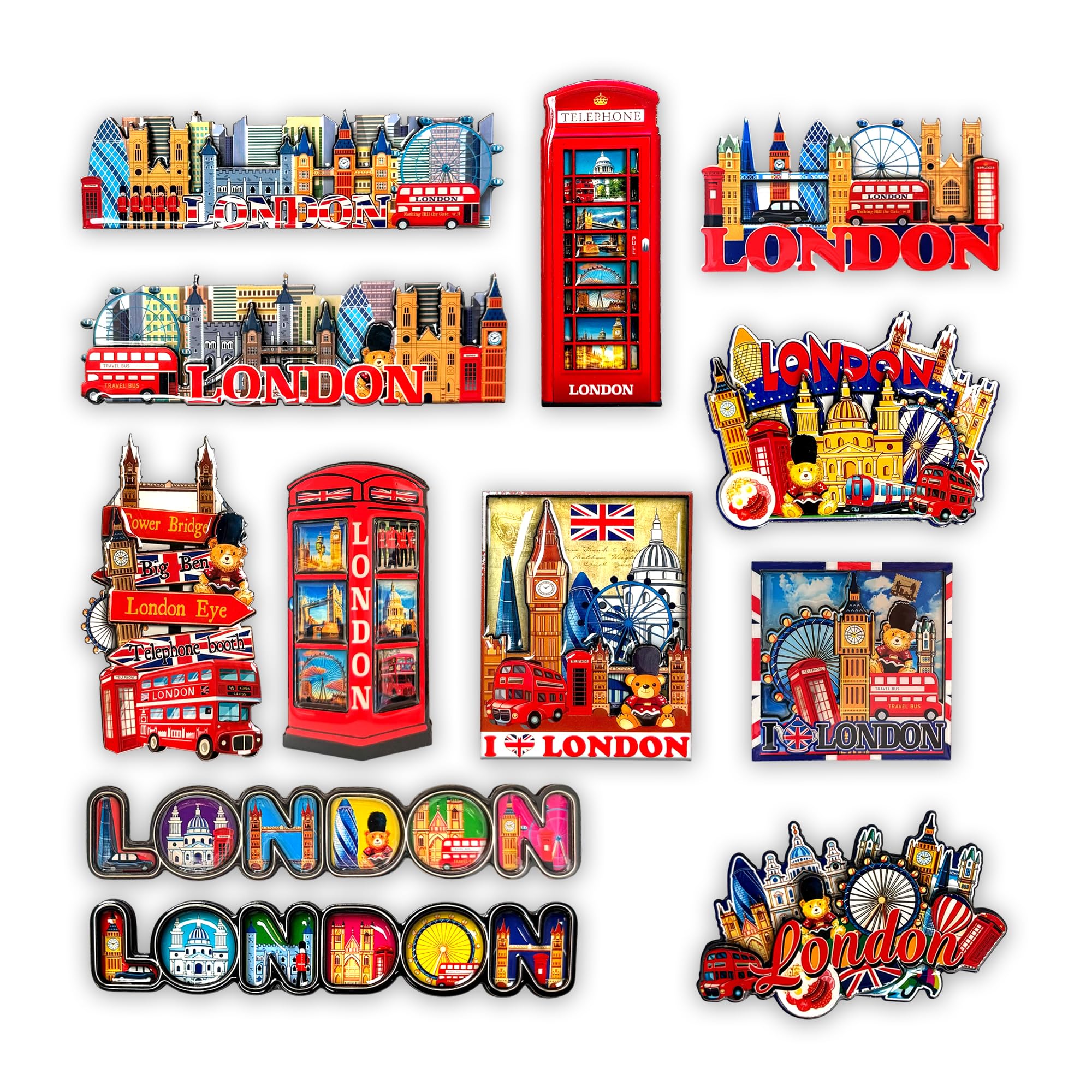 SAJAK London Fridge Magnets - Collectible 3D Wooden Magnets Featuring Iconic London Landmarks, Decorative British Souvenirs Gift for Office, Home, and Kitchen Keepsakes, Set of 12