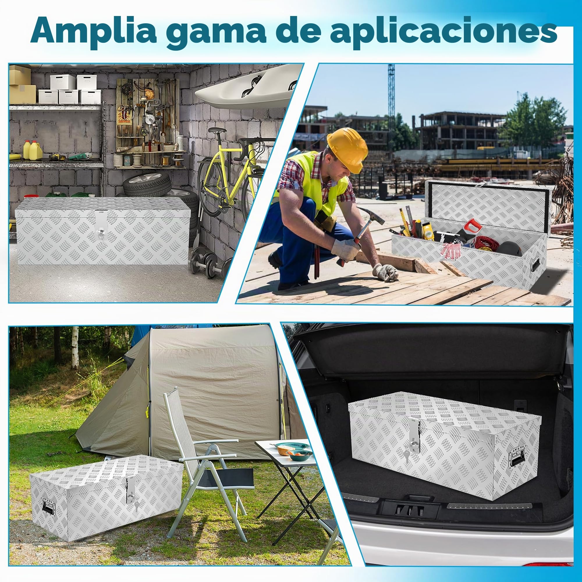 ACXIN Caja de almacenamiento de aluminio 800x220x225 mm, caja de herramientas de aluminio con cerradura y 2 llaves, robusta caja de timón con cerradura para el remolque, estable e impermeable (plata)