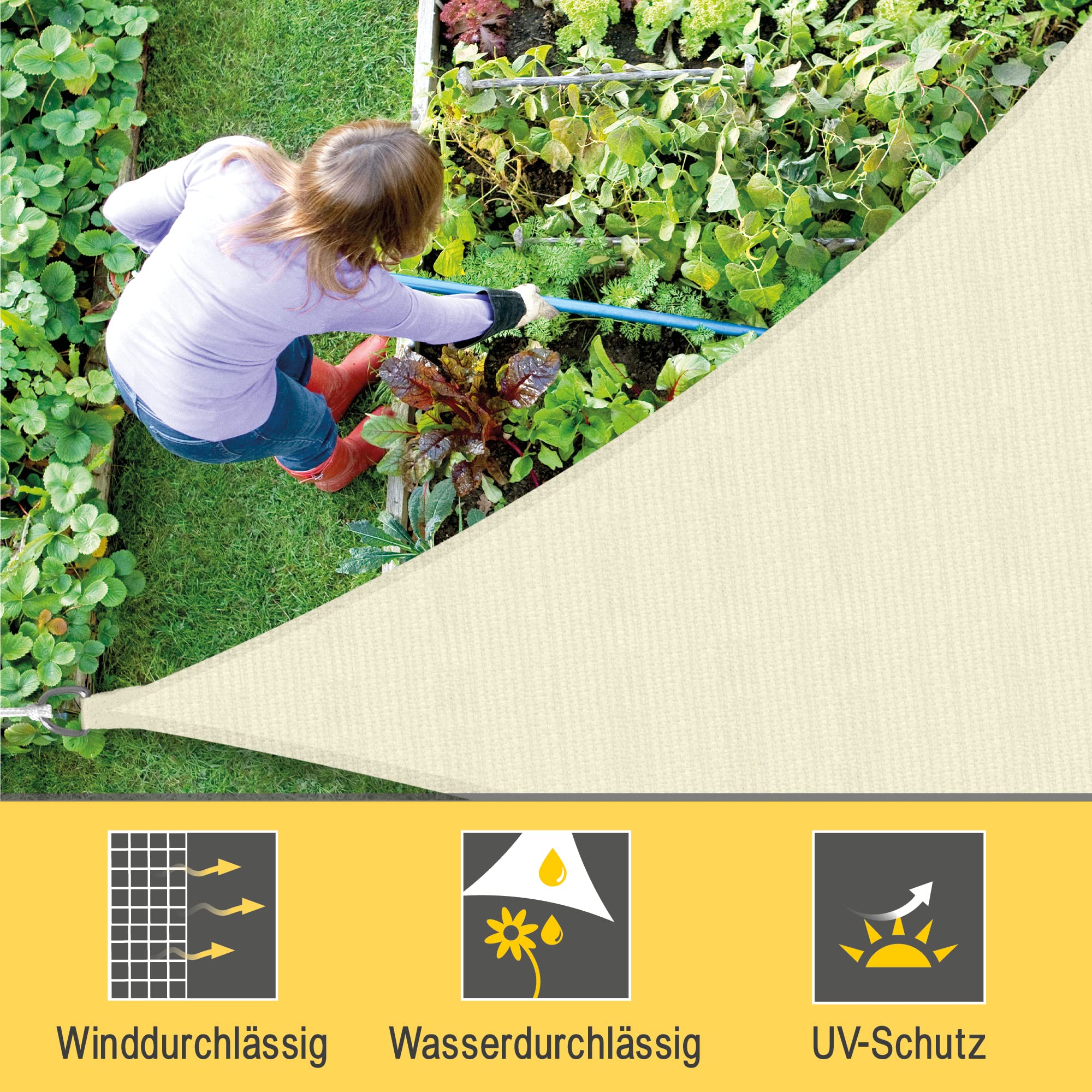Sol Royal Sonnensegel dreieckig 3x3x3m Wasserdurchlässig HDPE Atmungsaktiver Balkon Terrasse Segeltuch UV Sonnenschutz Segel Garten Pool Camping Creme – Shade Sails HS9