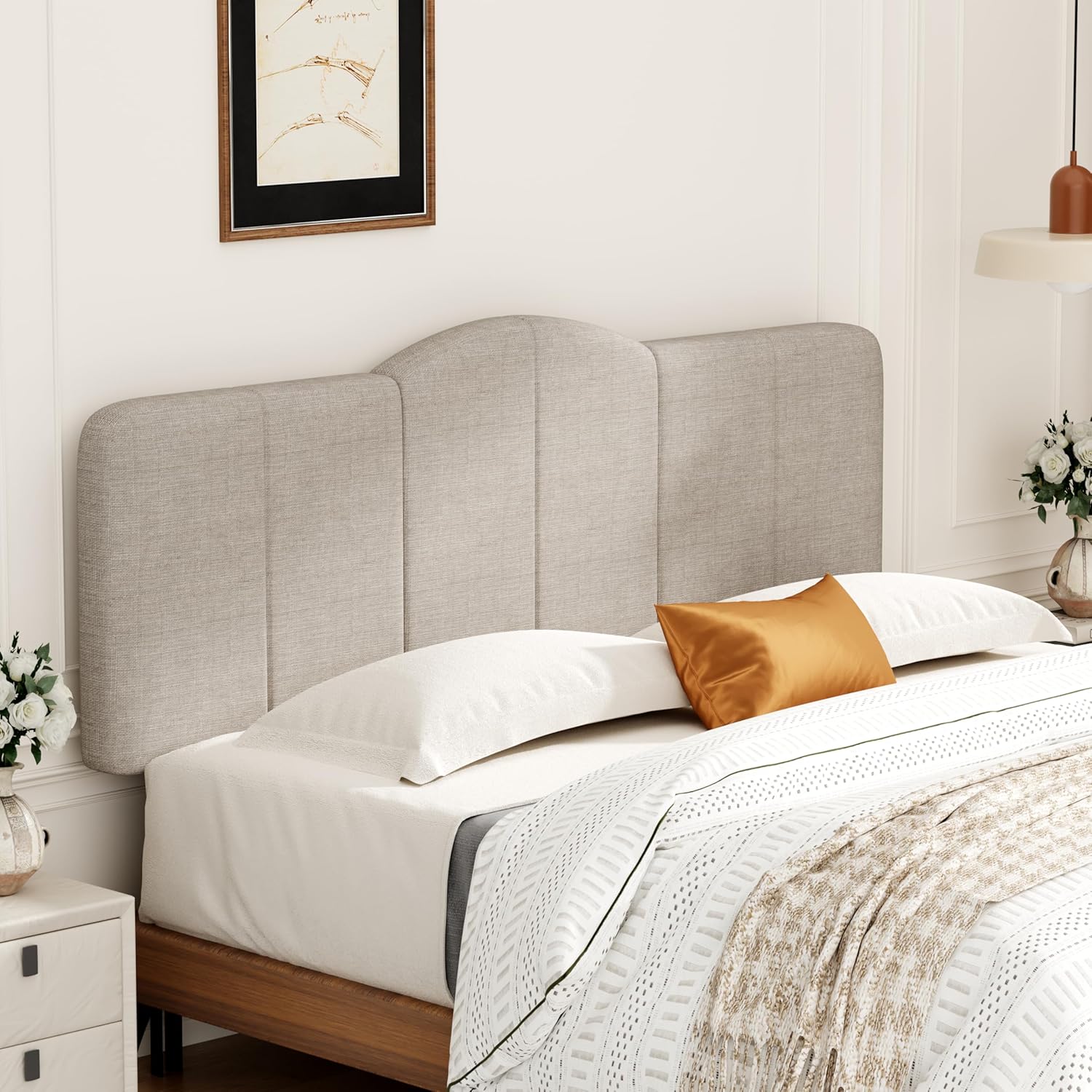 Alunaune King ヘッドボード 折りたたみ式 布張り キング/カリフォルニアキングサイズ ベッド ヘッドボード リネン 壁