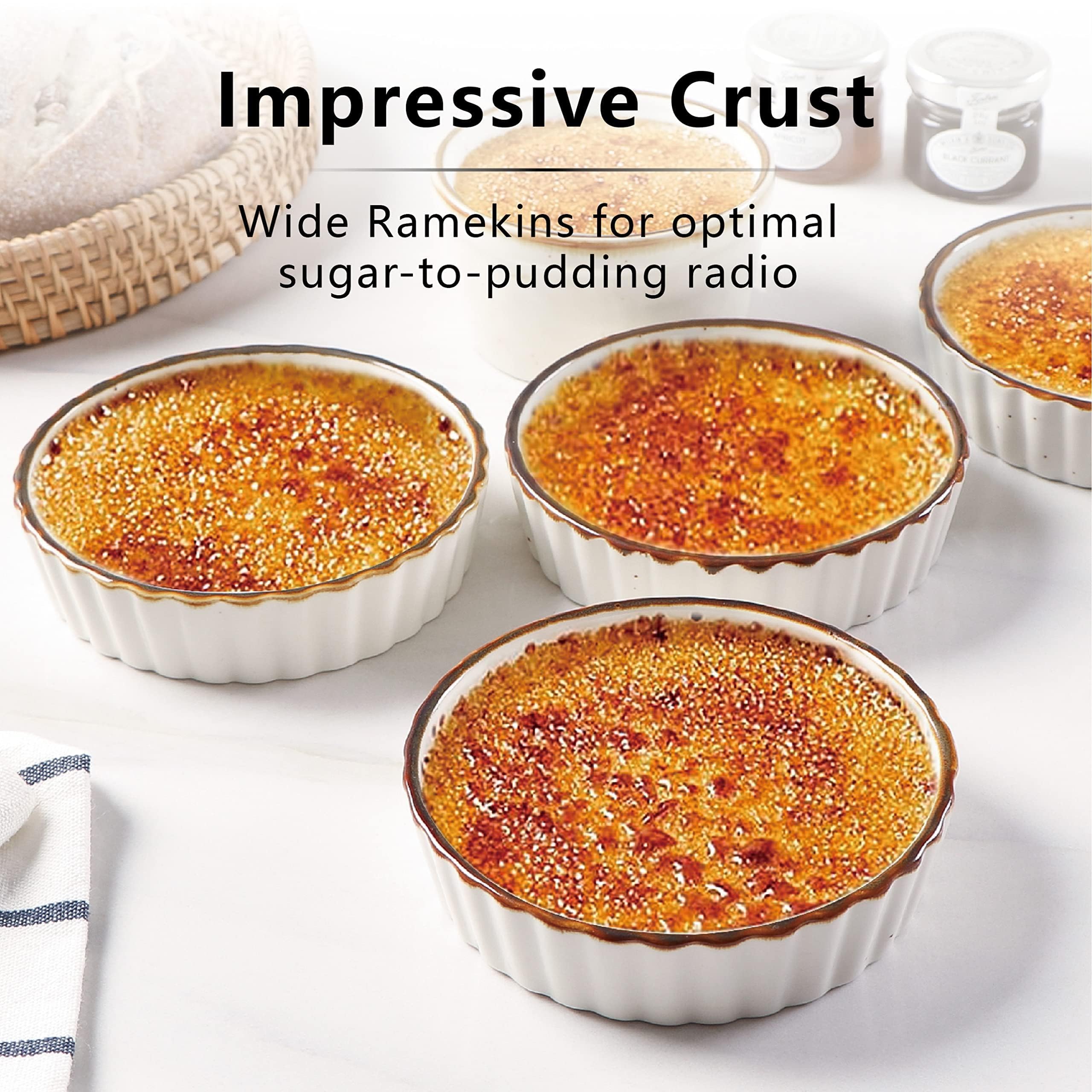ONEMORE Cerámica poco profunda Ramekin Verti Line, color blanco crema juego de 6