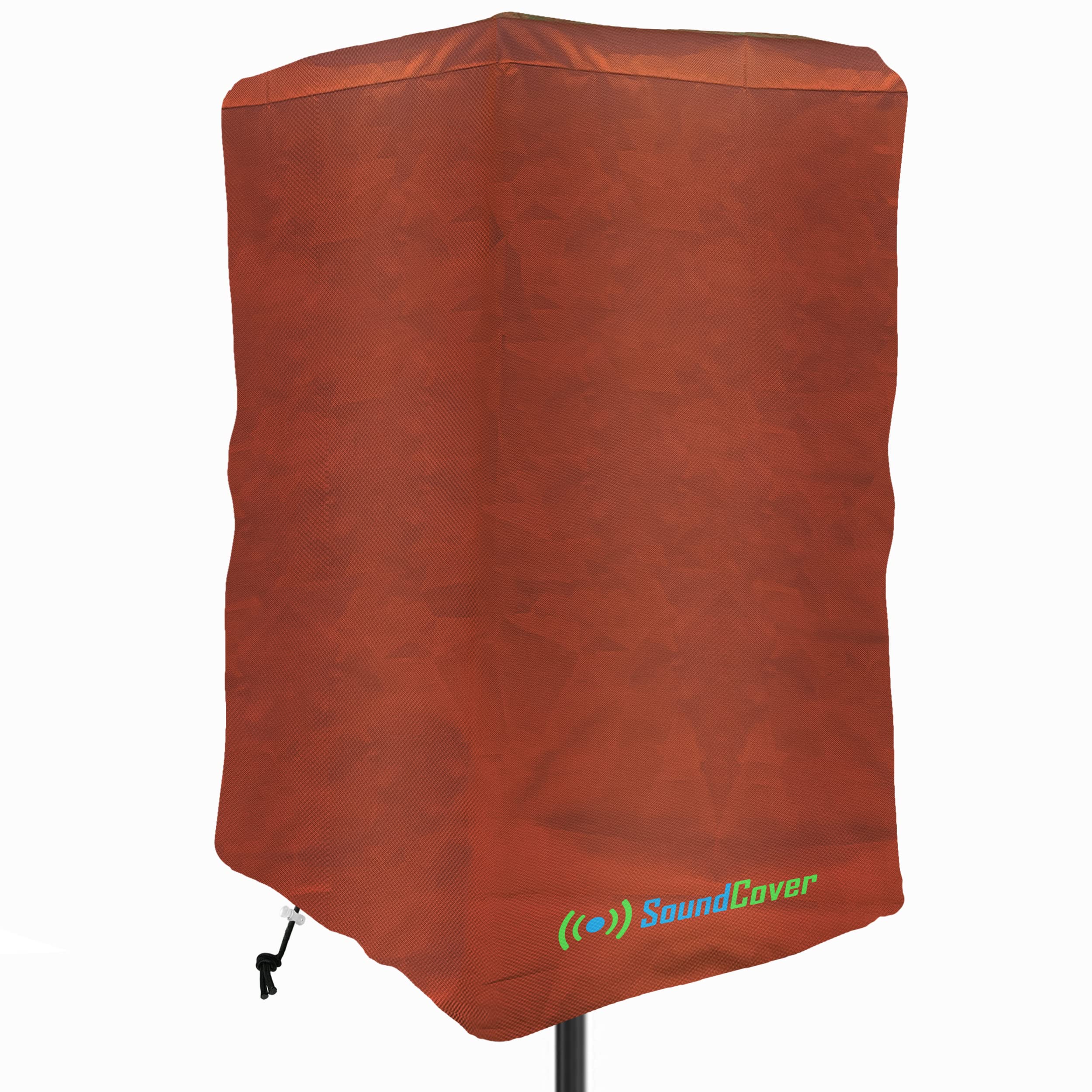 'Brown Lightweight Powered Speaker Cover Bag for 8'' 10'' 12'' 15'' PA DJ Powered Speakers Mounted on Stand - Water Resistant & +50 UV Protection - Check Dimensions Carefully!'