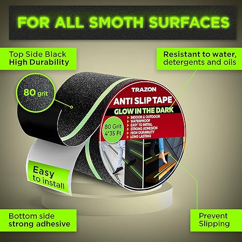 Miniatura 49 de Cinta de agarre adhesiva de seguridad para uso en escaleras, exteriores e interiores, 1 pulgada x 35 pies, impermeable, antideslizante y resistente