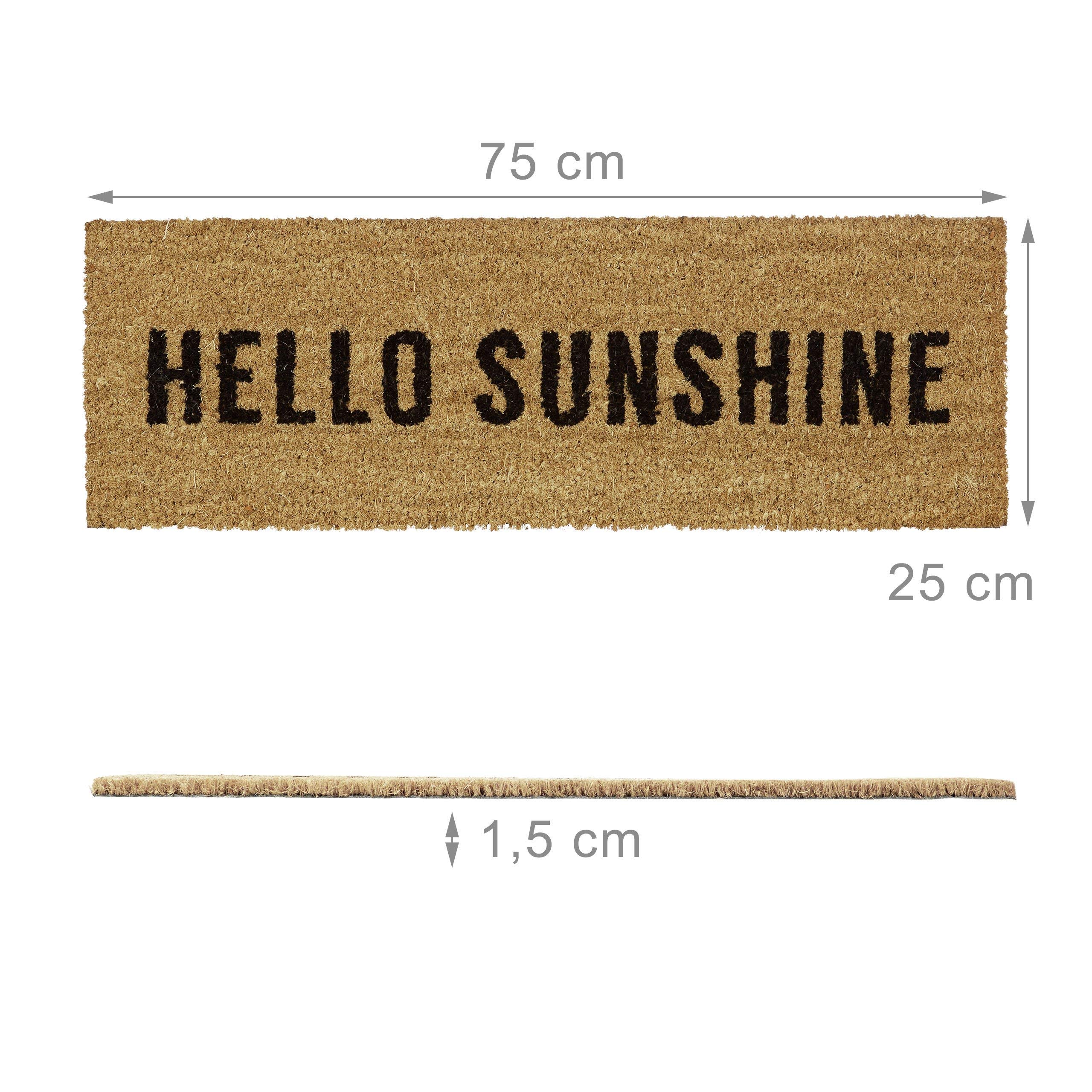 Relaxdays Narrow Coir Doormat "Hello Sunshine" Floor Mat made of PVC