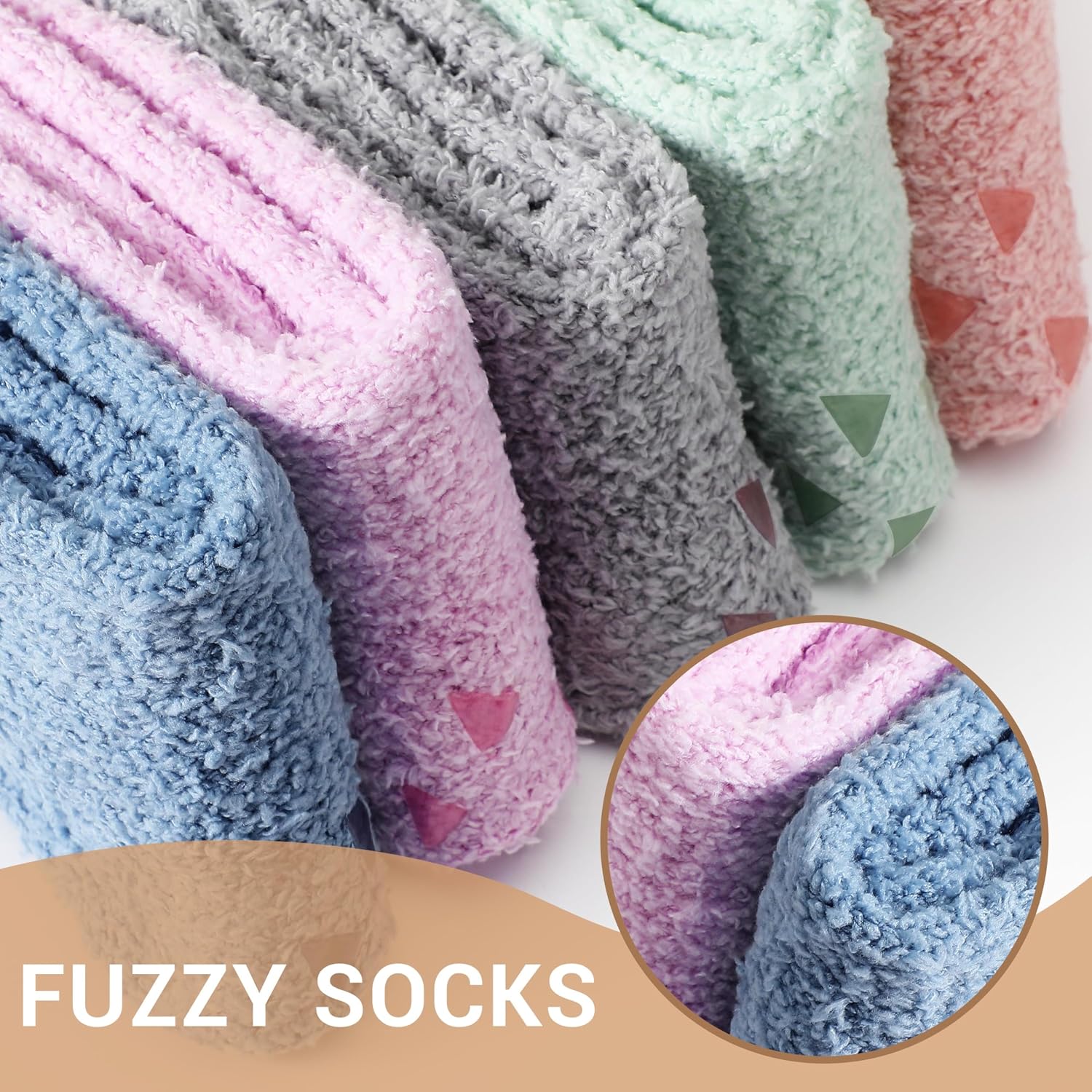 Slipper Socks for Women Warm Fuzzy Socks Winter Cozy Socks for women 5 Pack Solid Color 2025