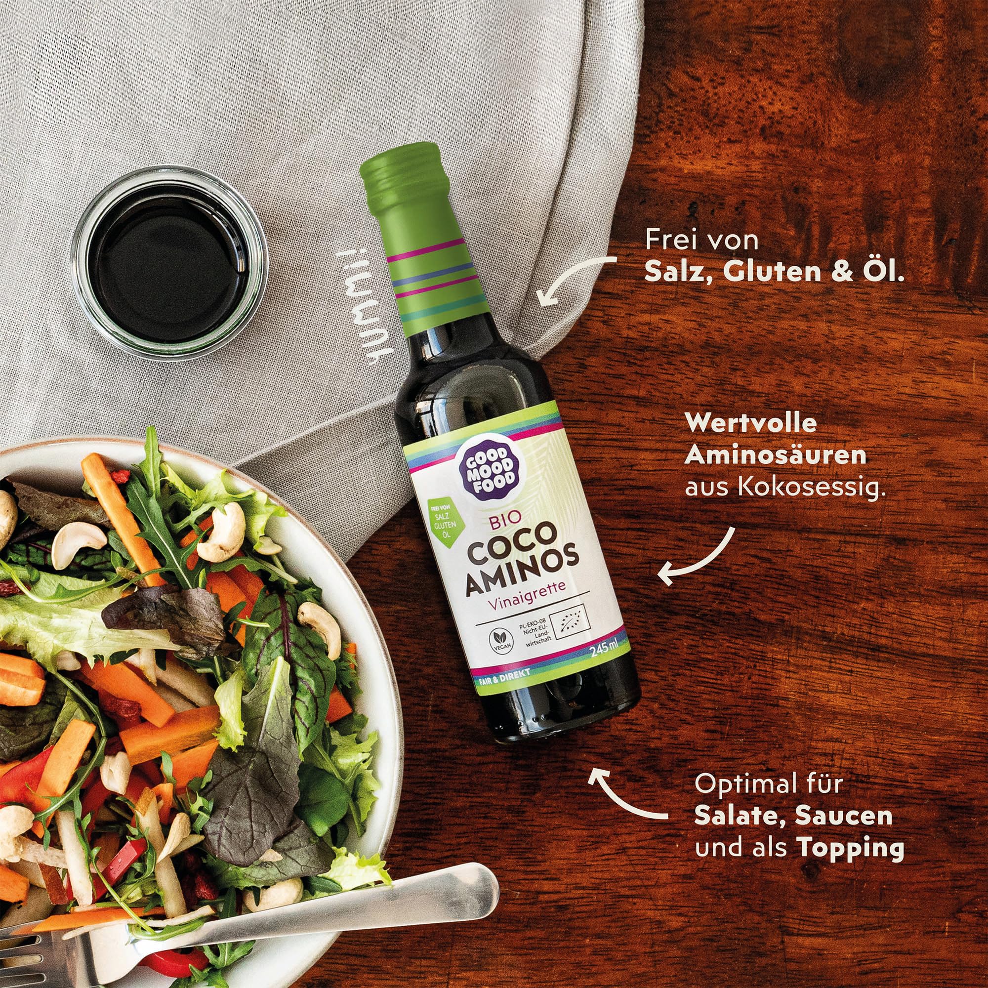 goodmoodfood Bio Coco Aminos Vinaigrette 2x500ml - Vegan, Glutenfrei, Ölfrei, Salzfrei, 100%Bio Naturprodukt von den Philippinen, aus Kokosblütenessig & Kokosblütensirup - Dressing, Marinade, Topping