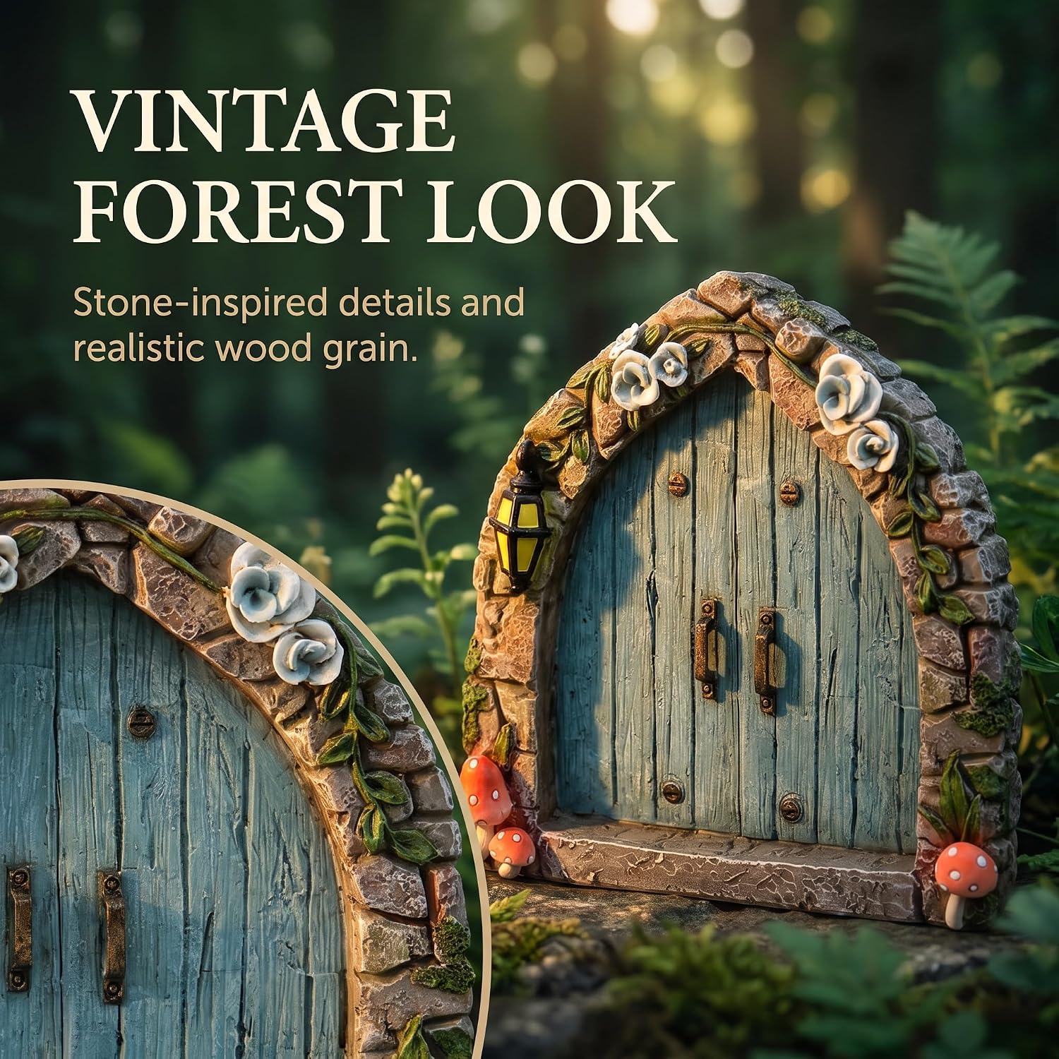 Jinshining Blue Mini Fairy Garden Door for Tree, 3D Miniature Fairy Door for Fairytale Tiny House Doors, Bonsai Terrarium Micro Landscape Decoration Accessories Garden Miniatures