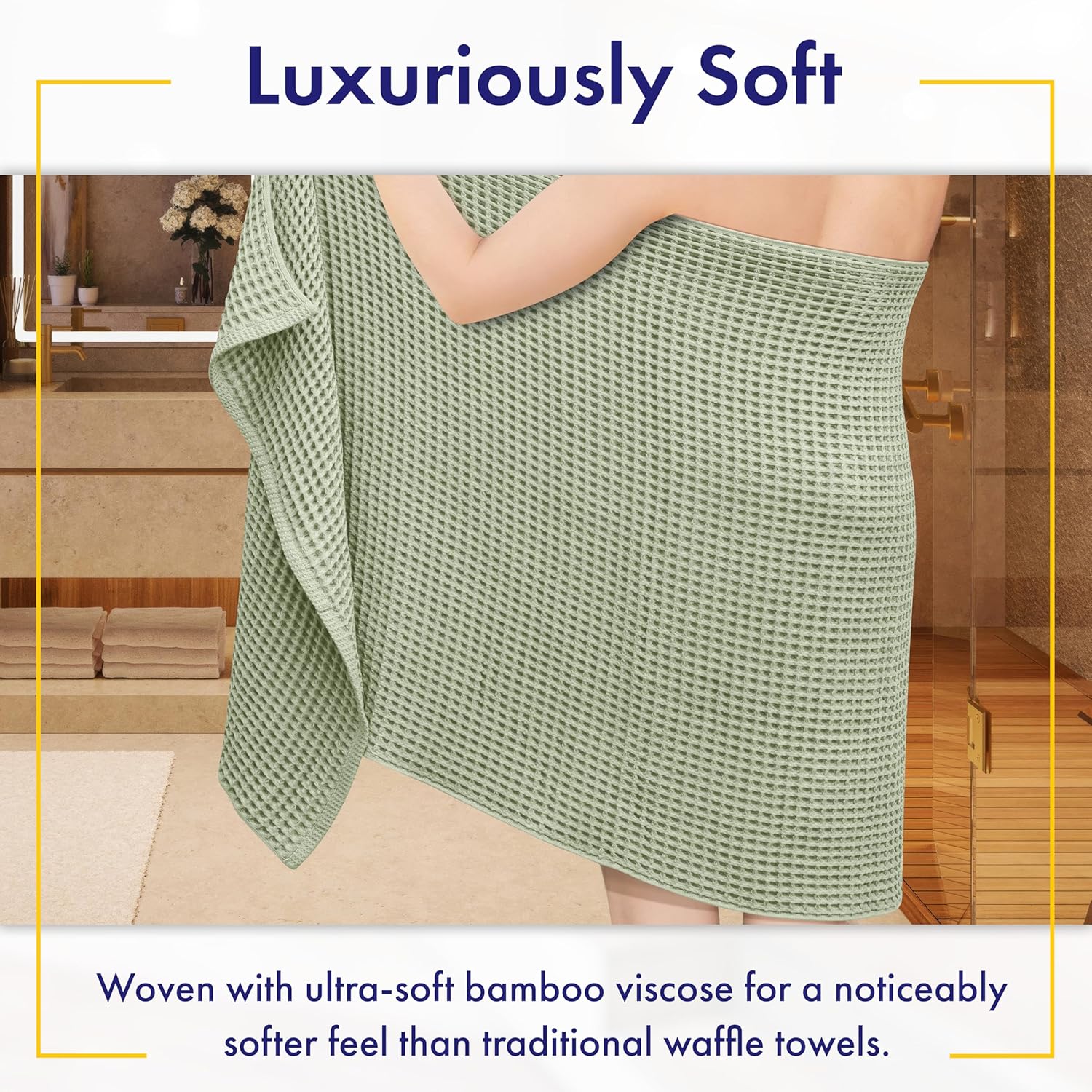 Ultra Soft Viscose from Bamboo Waffle Towels - Lightweight Bath Towel Set of 6 - Compact, Quick Dry & Lint Free (Eucalyptus Green)