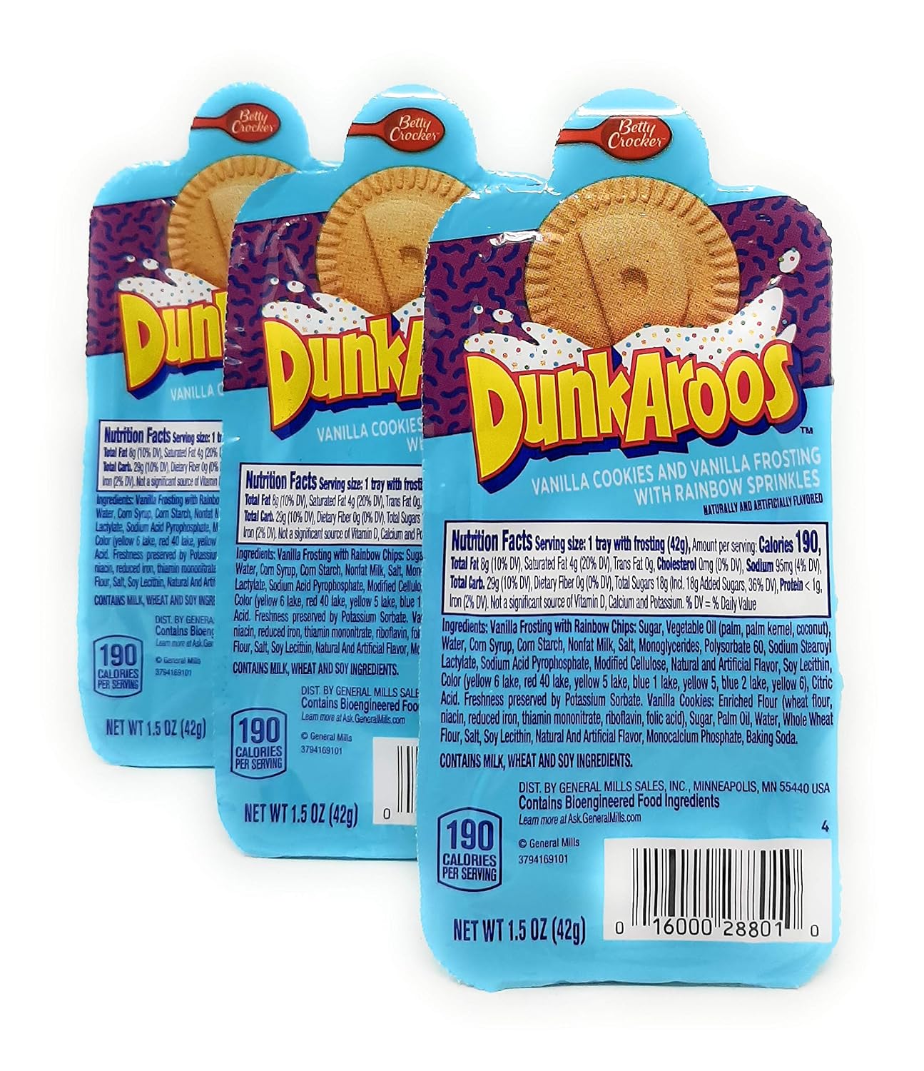 3 PACK - Dunk-A-Roos Vanilla Cookies and Vanilla Frosting W/ Rainbow Sprinkles Dunkaroos Classic Retro Vintage Snack Pack