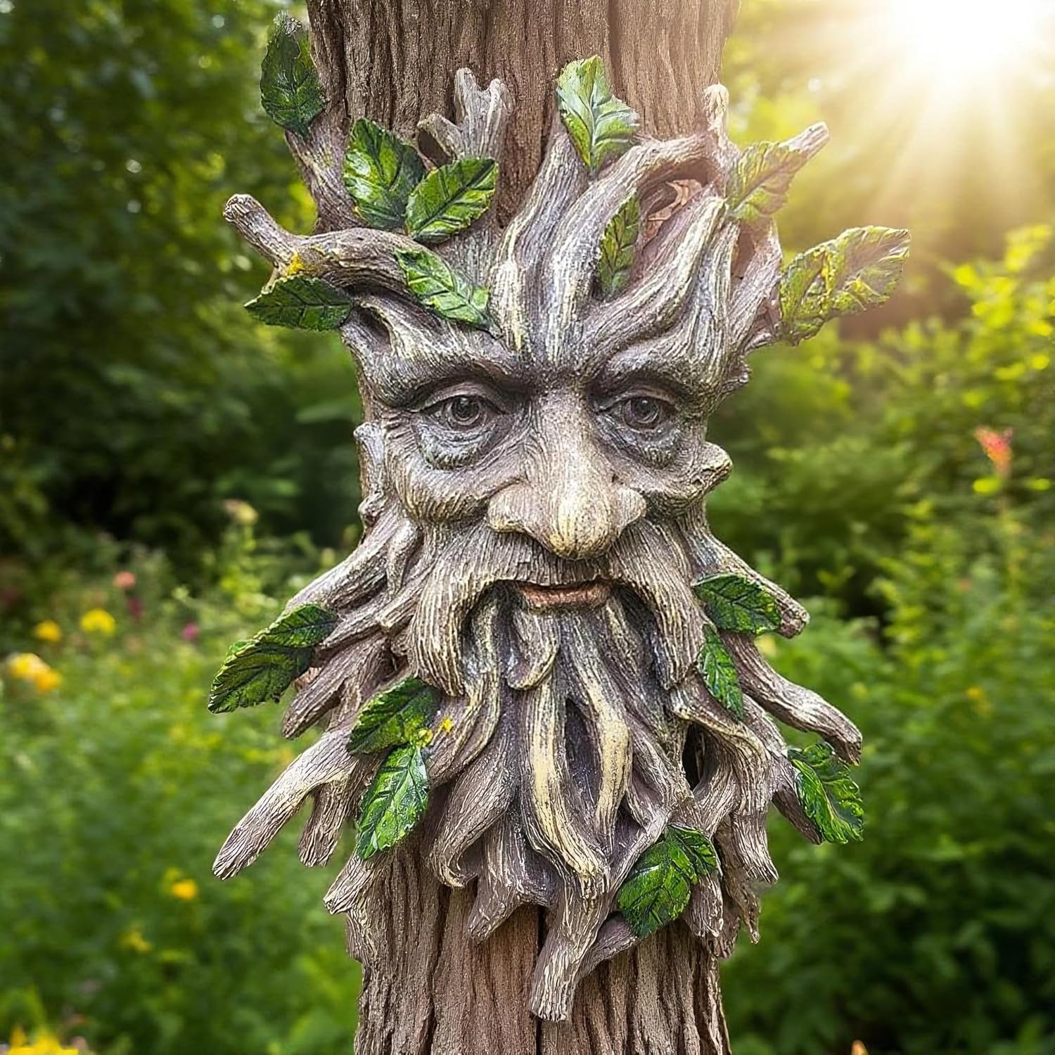 Teaeeno Charming Tree Face Garden Decor, Whimsical Old for Man Resin Statue with Foliage Features, Large Outdoor Tree Hugger for Yard Art, Root Detail, Trees Decorations Outdoor Wallmounted Statue