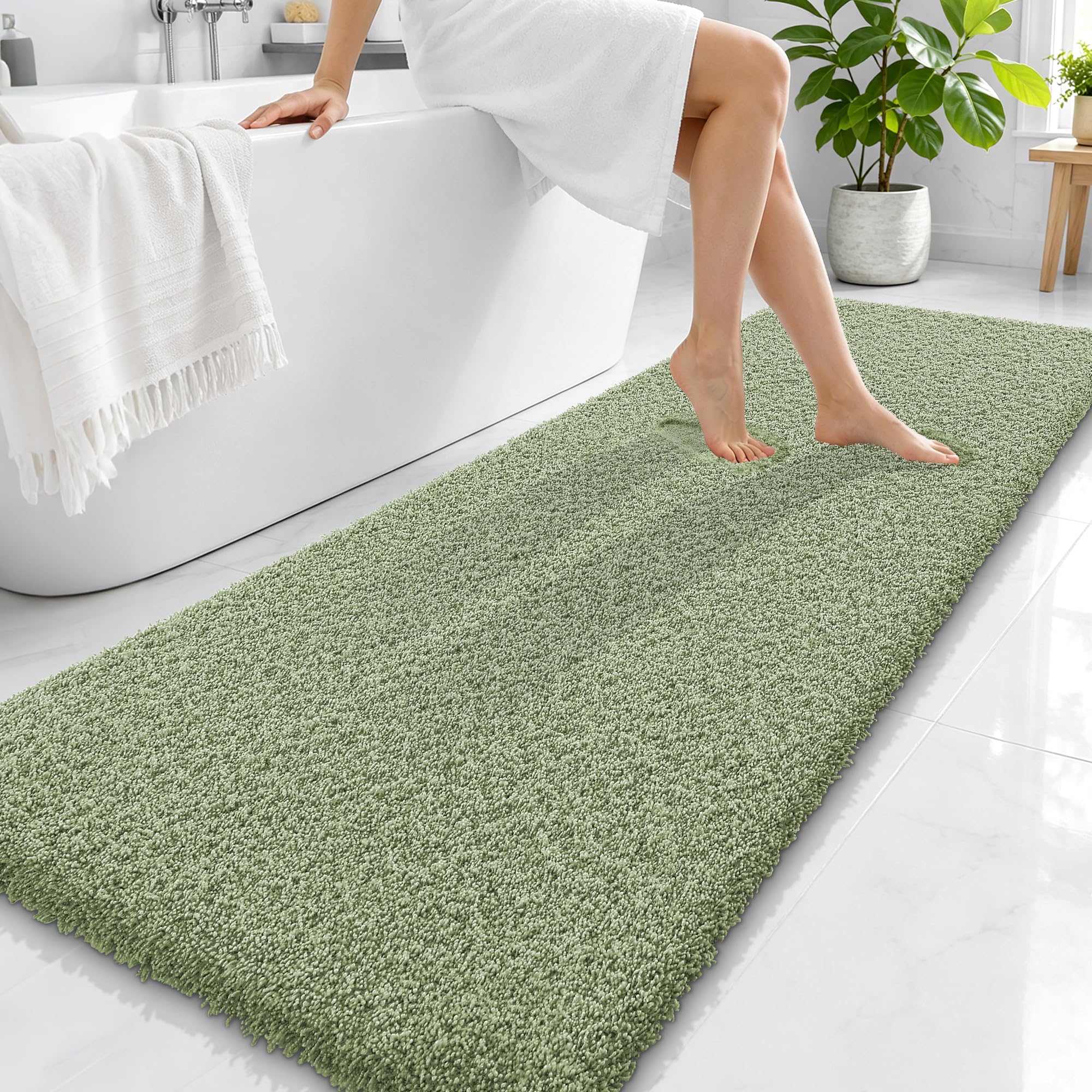 OLANLY Microfiber Bathroom Runner Rugs 70x24, Soft Bath Mat, Sage Green