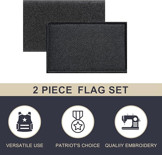 Black Blank Flag Embroidered Patches Plain Black Flags Patch Solid Color Military Tactical Patch Team Logo Decorations(2Pack)
