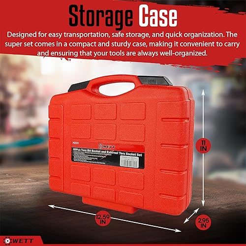 Miniatura 9 de WETT Master Torx - Juego de llaves de vaso Torx externas, 60 piezas de 1/4", 3/8", 1/2" de accionamiento E-Torx