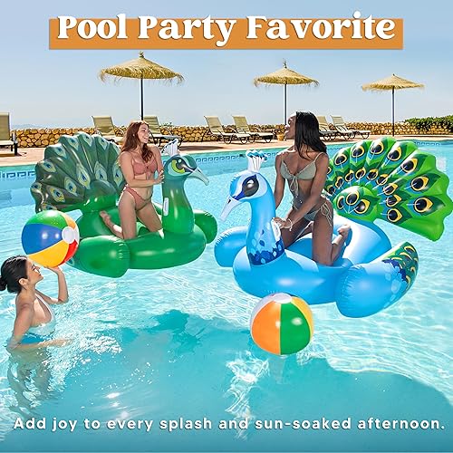 Miniatura 6 de JOYIN Paquete de 2 pelotas de playa de 20 pulgadas, juguetes de piscina, pelota inflable grande de playa, juegos de agua, clásico arco iris,