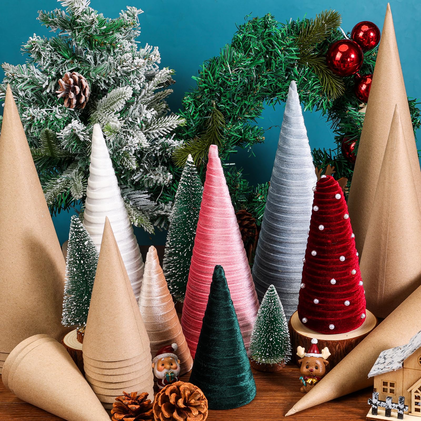 TFTAFAN 6 coni di carta spessa in cartapesta, coni natalizi in cartone spesso, con fondo aperto, per Halloween, Natale, San Valentino, gnomi fai da te, decorazioni per alberi (6, 10, 14 cm)