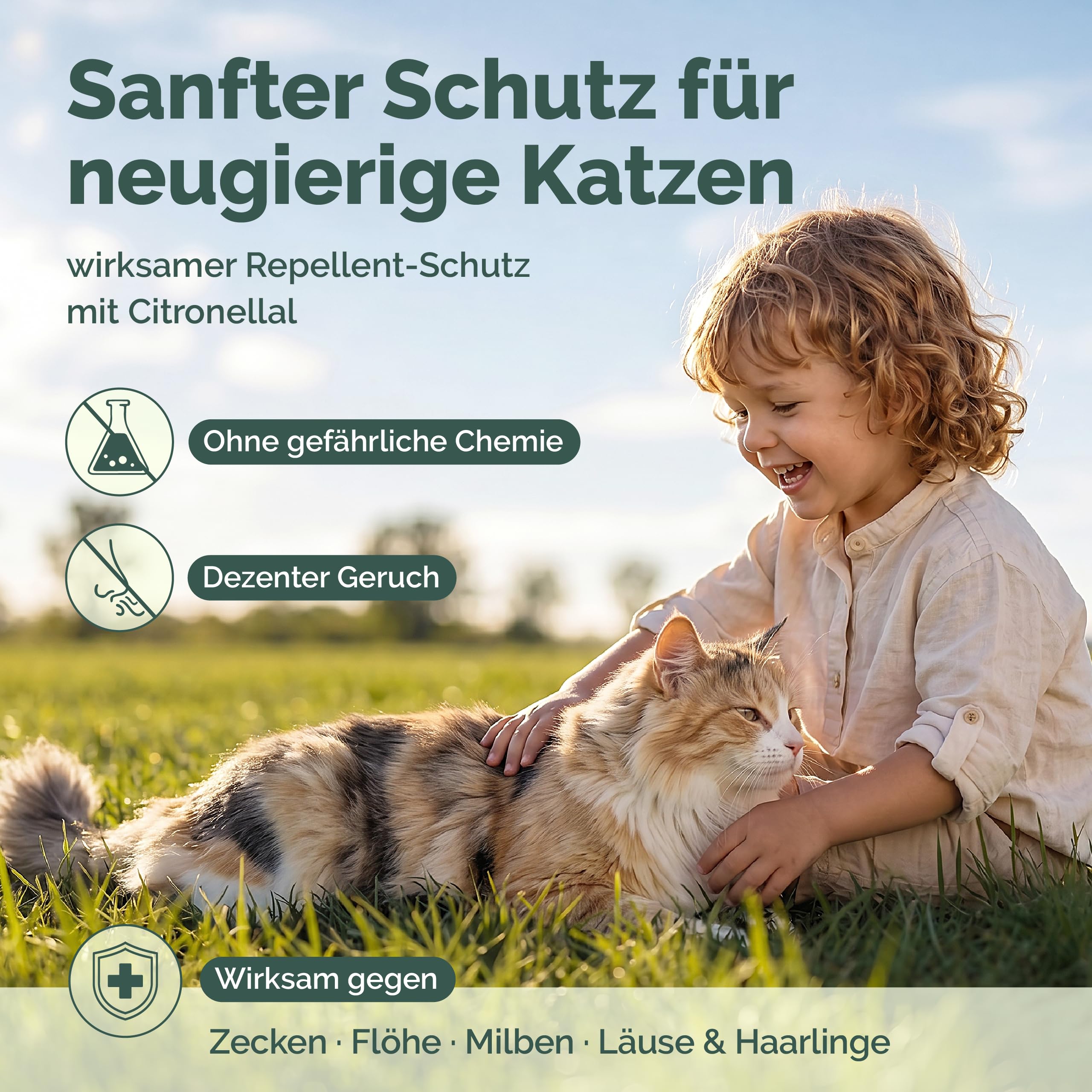 Zeckenschutz für Katzen - Spot-On mit Repellent-Wirkung (Duftstoff) gegen Zecken & Flöhe - 5 Ampullen für 10 Wochen - Für Katzen ab 2 Monaten ohne synthetische Insektizide - Made in Germany
