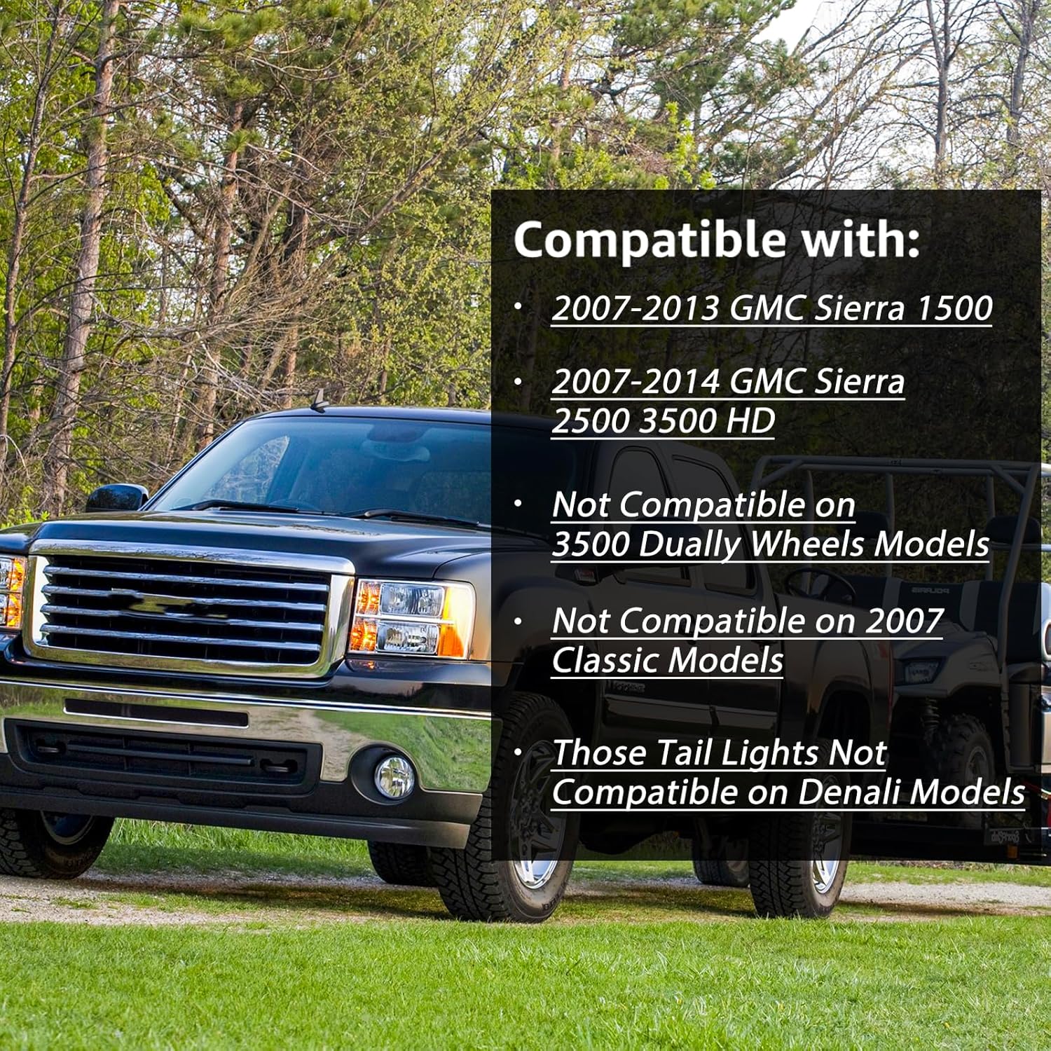 Headlights and Taillights Assembly Combo Kits for 2007-2013 GMC Sierra 1500/2007-2014 GMC Sierra 2500HD 3500HD Head/OE Style Rear Brake Tail Lights Lamps Replacement (LH RH Full Set),Chrome Amber