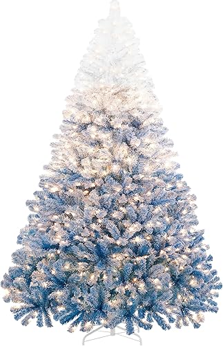 Vista 103 de Yaheetech - Árbol artificial de Navidad con luces incandescentes de color blanco cálido, con flecos nevados, 2084 ramas, 900 luces y soporte Verde