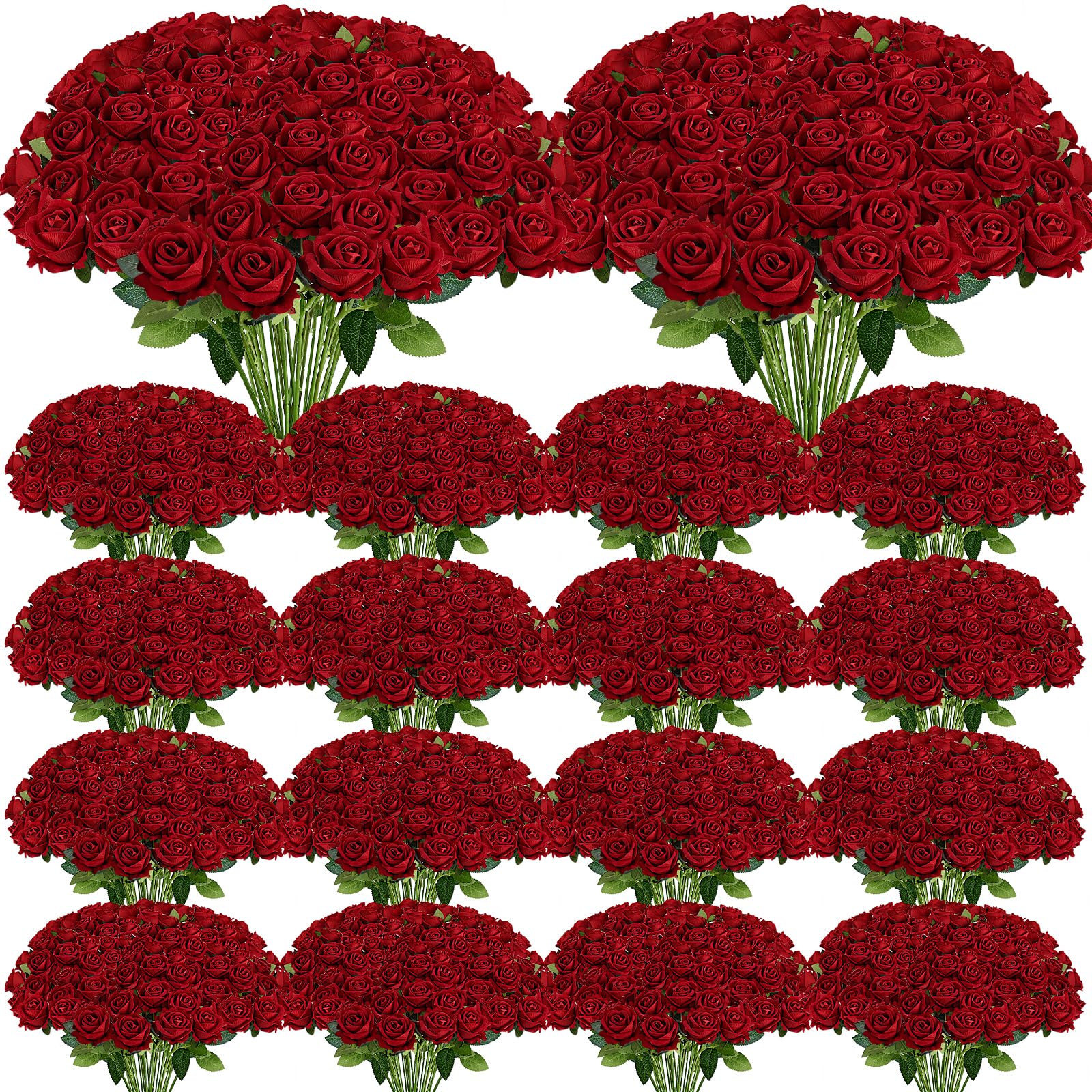 400 pcs fake roses - red roses artificial flowers bulk with long stems velvet real look faux flower for diy bridal bouquet wedding home table centerpieces floral arrangements decor