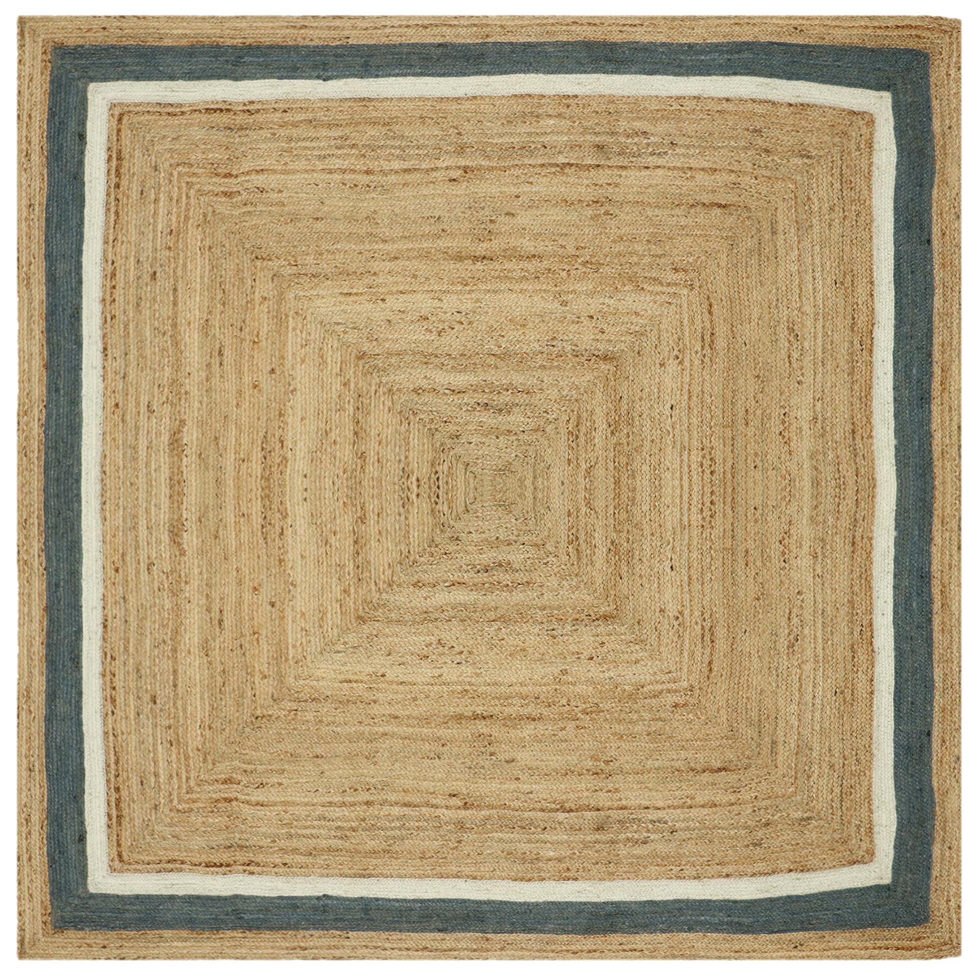 Tapis carré en jute tressé main 2,1m multicolore géométrique