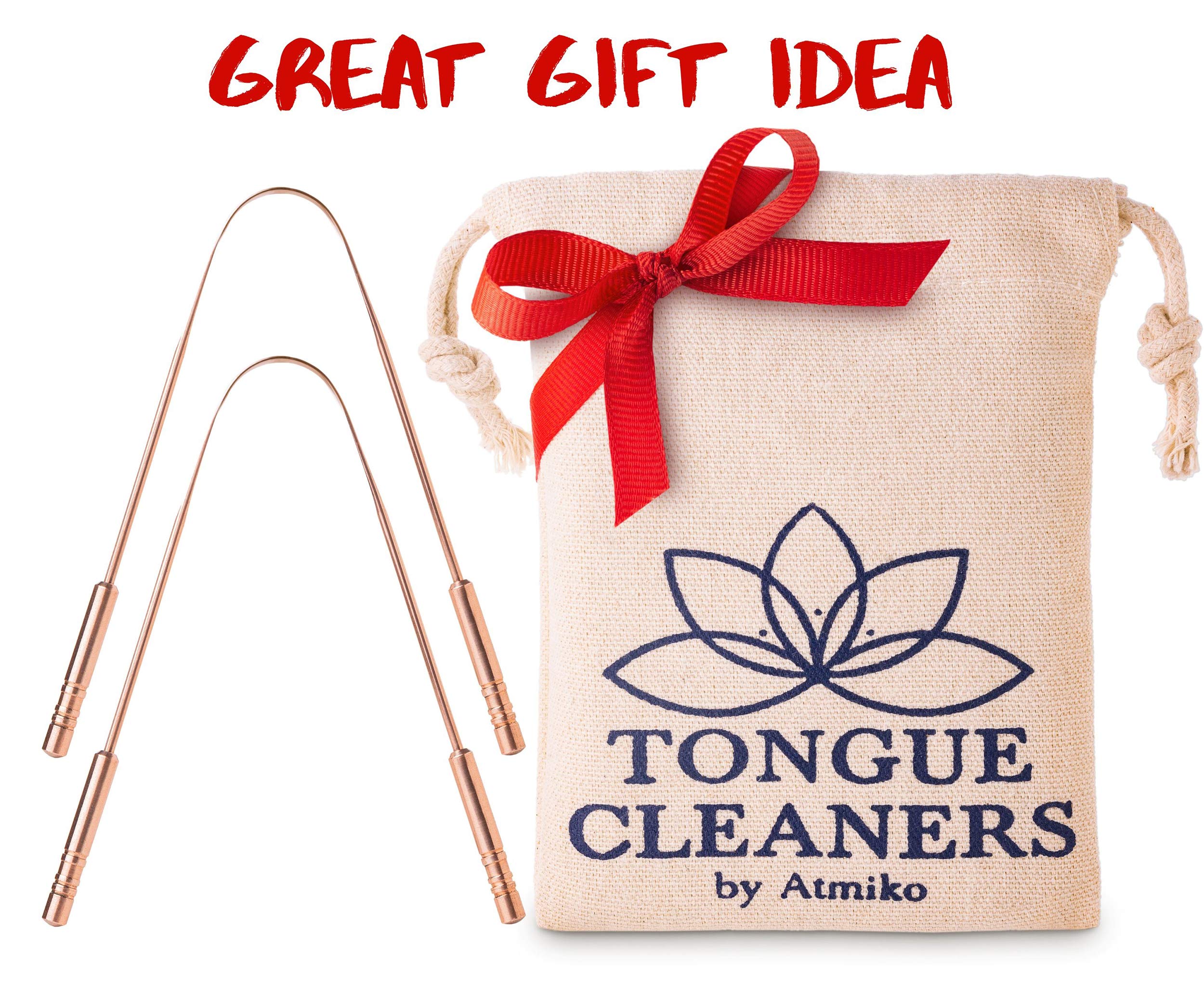 Tongue Scraper, Ayurvedic Antimicrobial Metal Tongue Cleaner (Pack Of 2) Made Of Pure Copper For Daily Oral Dental Hygiene Fresh Breath And Health + Cotton Pouch 2