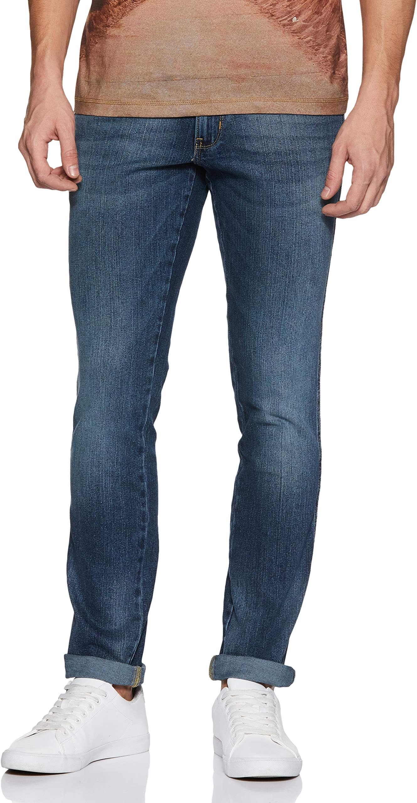 LeeLee Men's Cotton Slim Fit Jeans, Blue