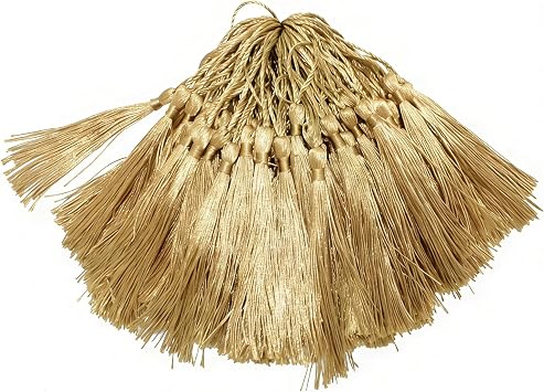 100Pcs 5inch /130mm Light Gold Color Bookmarks Tassels Silky Handmade Soft Craft Mini Tassels with Loops for Jewelry Making, Bookmarks,DIY Projects Hand Crafted Accessory