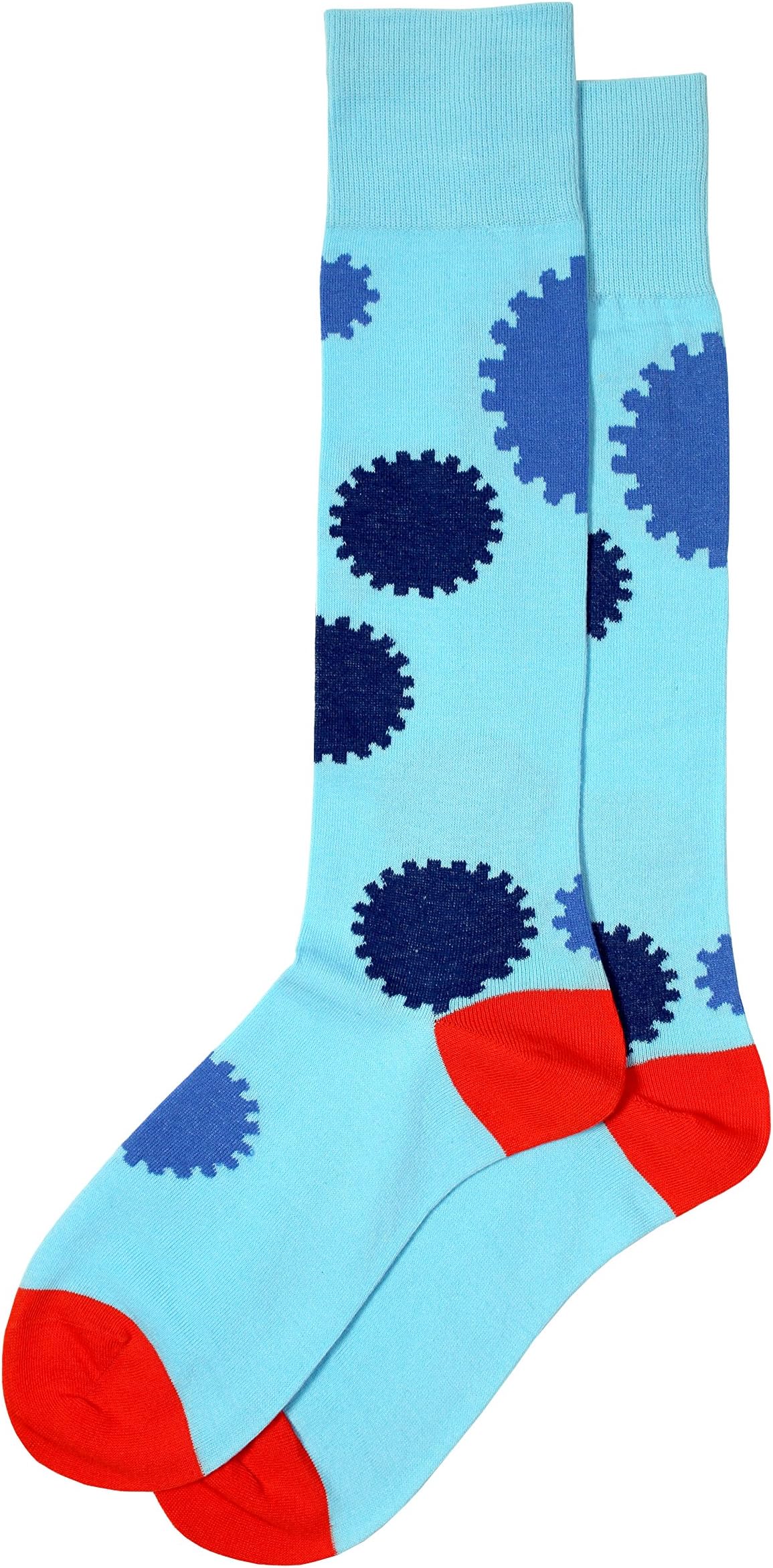 Colorful Men's Blue Dress Socks with Gears and Cogs Pattern