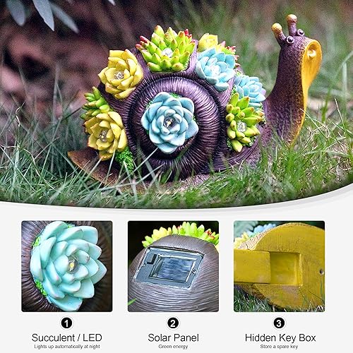 Miniatura 3 de ZQQLITE Estatuas solares de decoración de jardín al aire libre con suculentas y luces LED, estatua de decoración de césped para patio, porche,