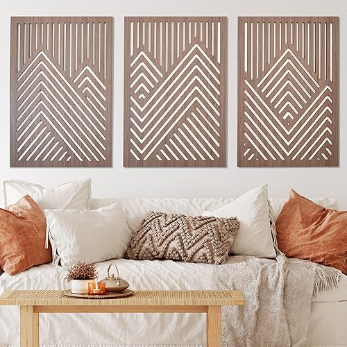 Wood Wall Art Mountains Set of 3 Geometric Wood Decor Panels