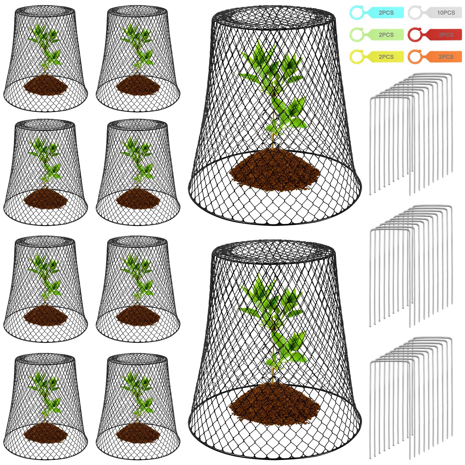 Cage de Plante en Forme de Cloche, Cloche de Jardin en Métal, 10 Housses de Protection pour Plantes en Fil de Fer de A vec 30 Piquets en Forme de U et 20 étiquettes