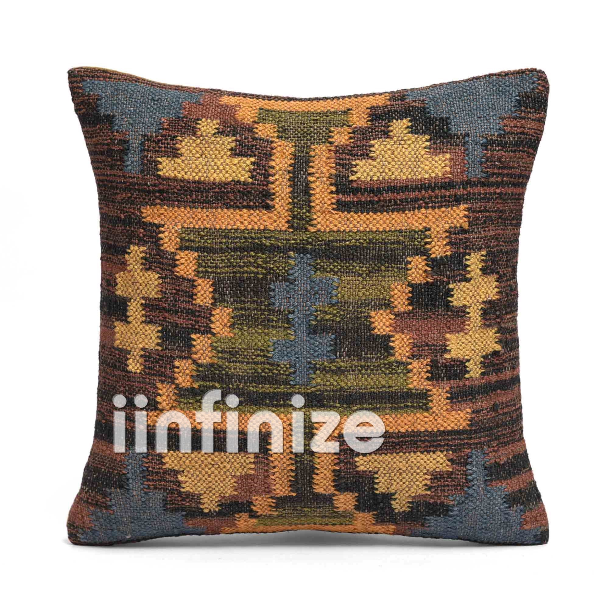 Juego de 4 fundas de cojín de yute de lana tradicional india turca, para sofá, sala de estar, decoración interior, 45,7 x 45,7 cm