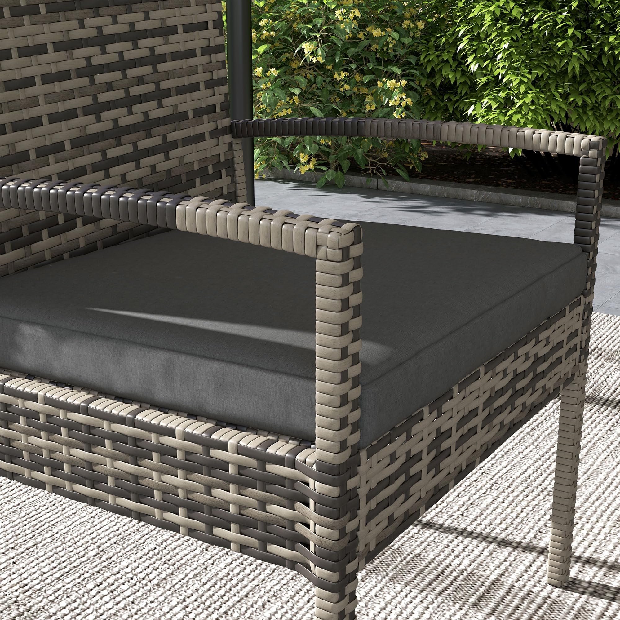 Outsunny Conjunto de Jardín de Ratán Sintético Juego de 4 Piezas Muebles de Jardín con 2 Sillones 1 Sofá de 2 Plazas y 1 Mesa de Centro de Tablero de Vidrio Anti-UV para Patio Gris