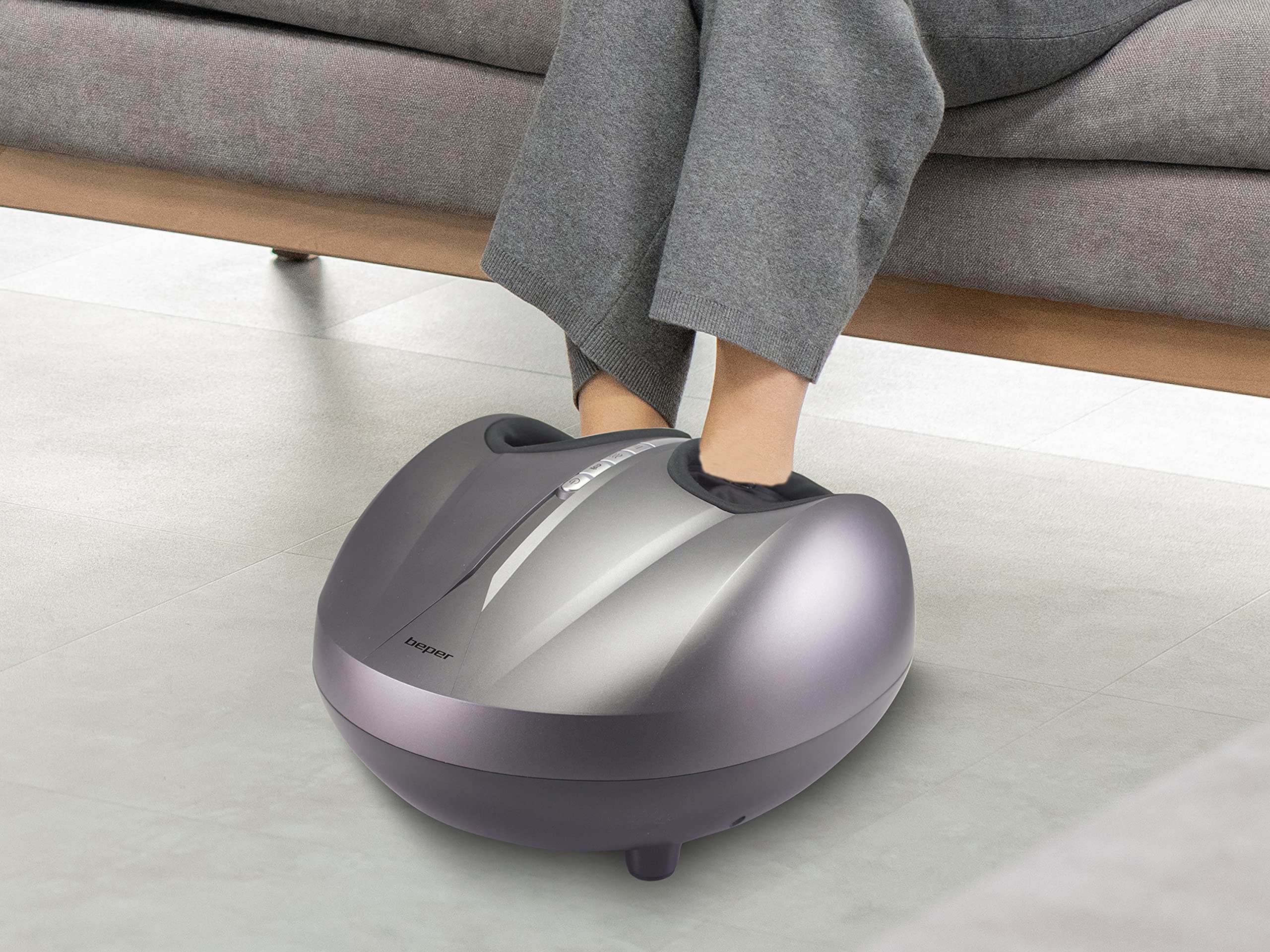 BEPER P302MAS050 masażer do stóp Shiatsu z kompresją ciepła i powietrza, 3 intensywności, 2 poziomy ciepła, pilot zdalnego sterowania, idealny do domu i biura