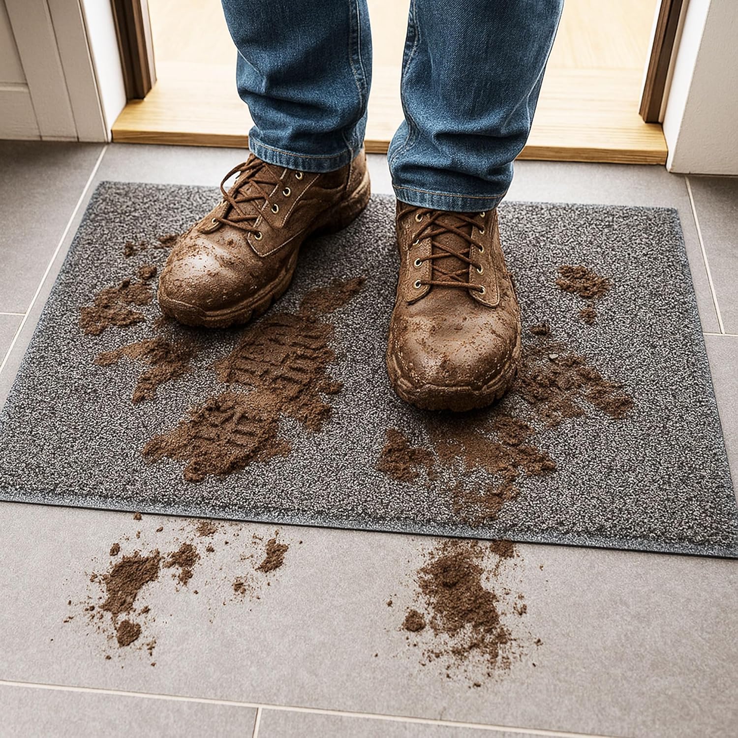 ULTRALUX Heavy Duty Dirt Trapper Door Mat, Non-Slip Waterproof Entrance Mats 32” x 20” Durable Vinyl Coil Mud & Dust Barrier Mat, Absorbent Indoor Outdoor Scraper Doormat, Black & White Entry Rug