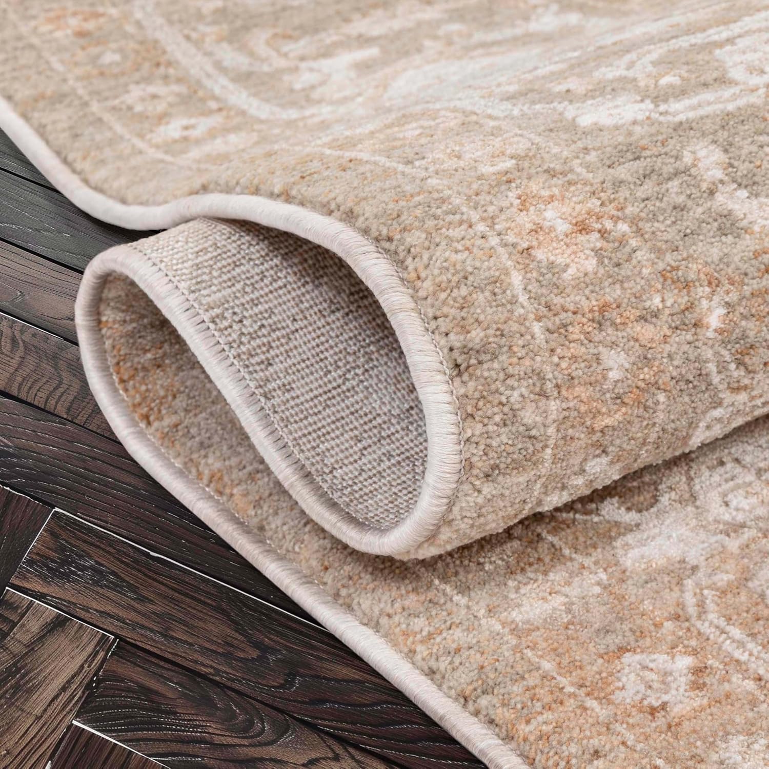 Well Woven Ethos Serenity Beige 5'3" x 7'7" Area Rug - Dense Textural Earthy Neutrals - Central Asian Tekke Inspired - Easy Clean Stain-Resistant - Perfect for Cozy Spaces and High-Traffic Areas