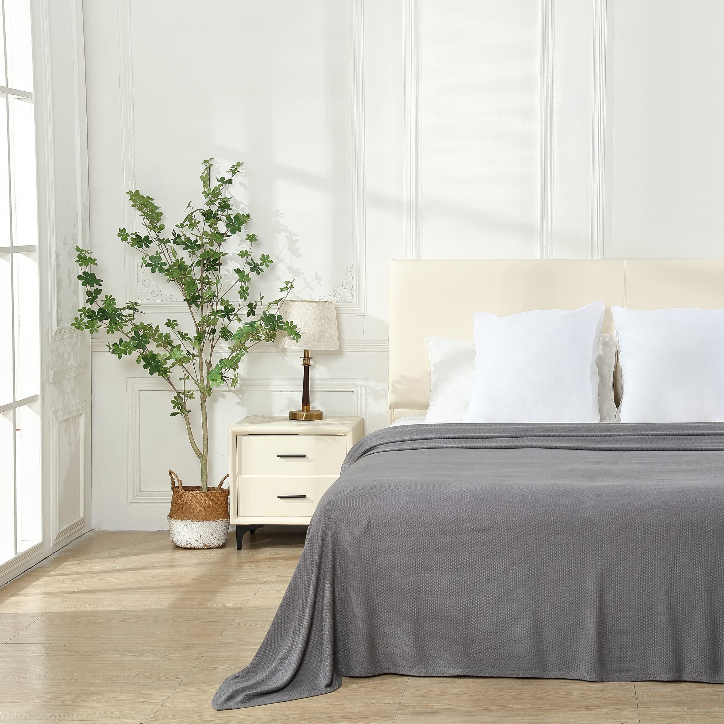 VHOME Coperta termica per dormienti caldi, 100% bambù, coperta estiva per adulti e bambini, leggera, traspirante, può mantenere il corpo fresco per il sudore notturno, grigio scuro, 220x240 cm