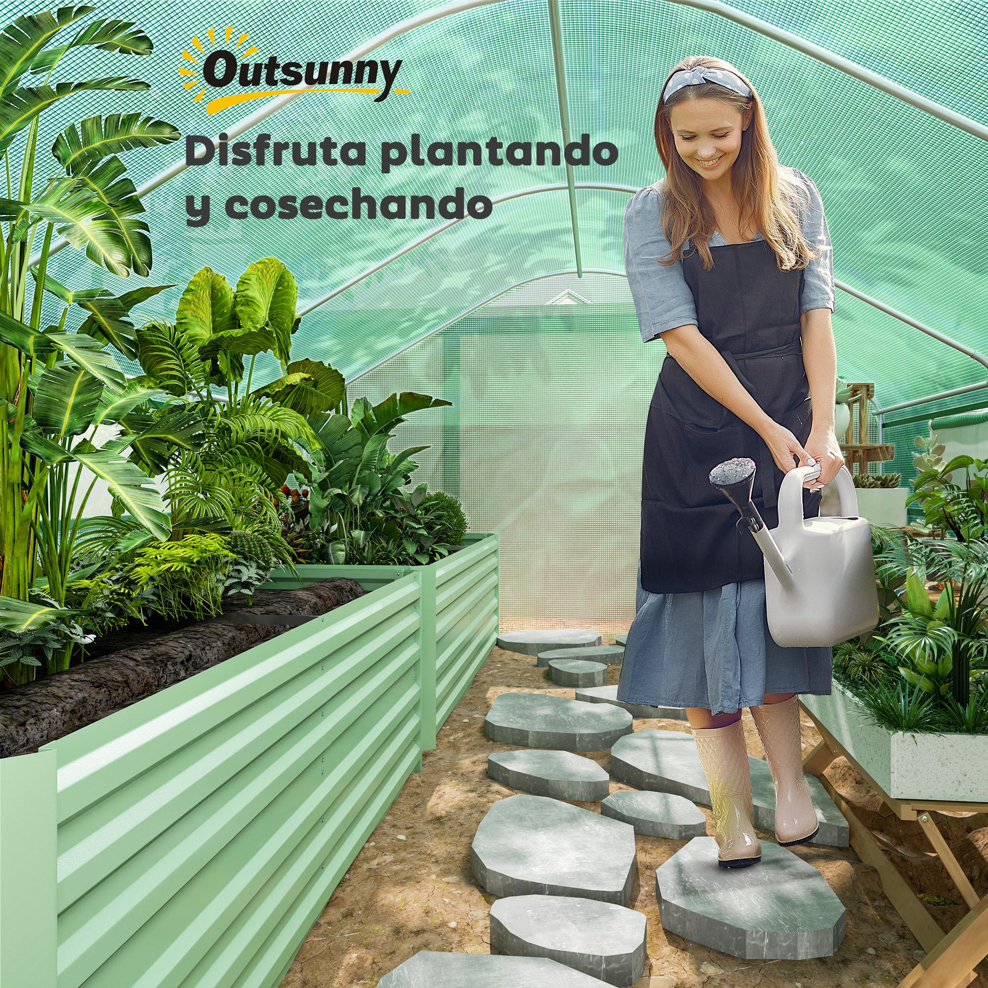 Outsunny Invernadero de Exterior 4x3x2 m Invernadero de Túnel con 2 Ventanas Cubierta de PE Anti-UV y 1 Puerta Enrollable con Cremallera Invernadero para Jardín Patio Verde