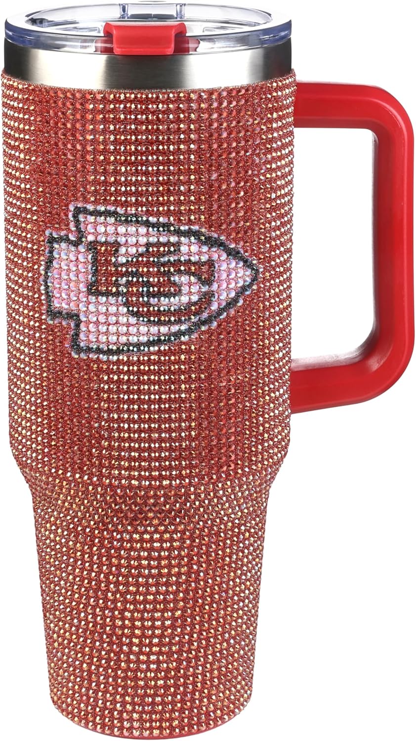 The Memory Company Officially Licensed NFL Game Day Tumbler - 40oz Stainless Steel Double-Wall Insulated Team Color Bling Cup with Team Logo, NFL Licensed Sports Travel Mug with Lid & Straw