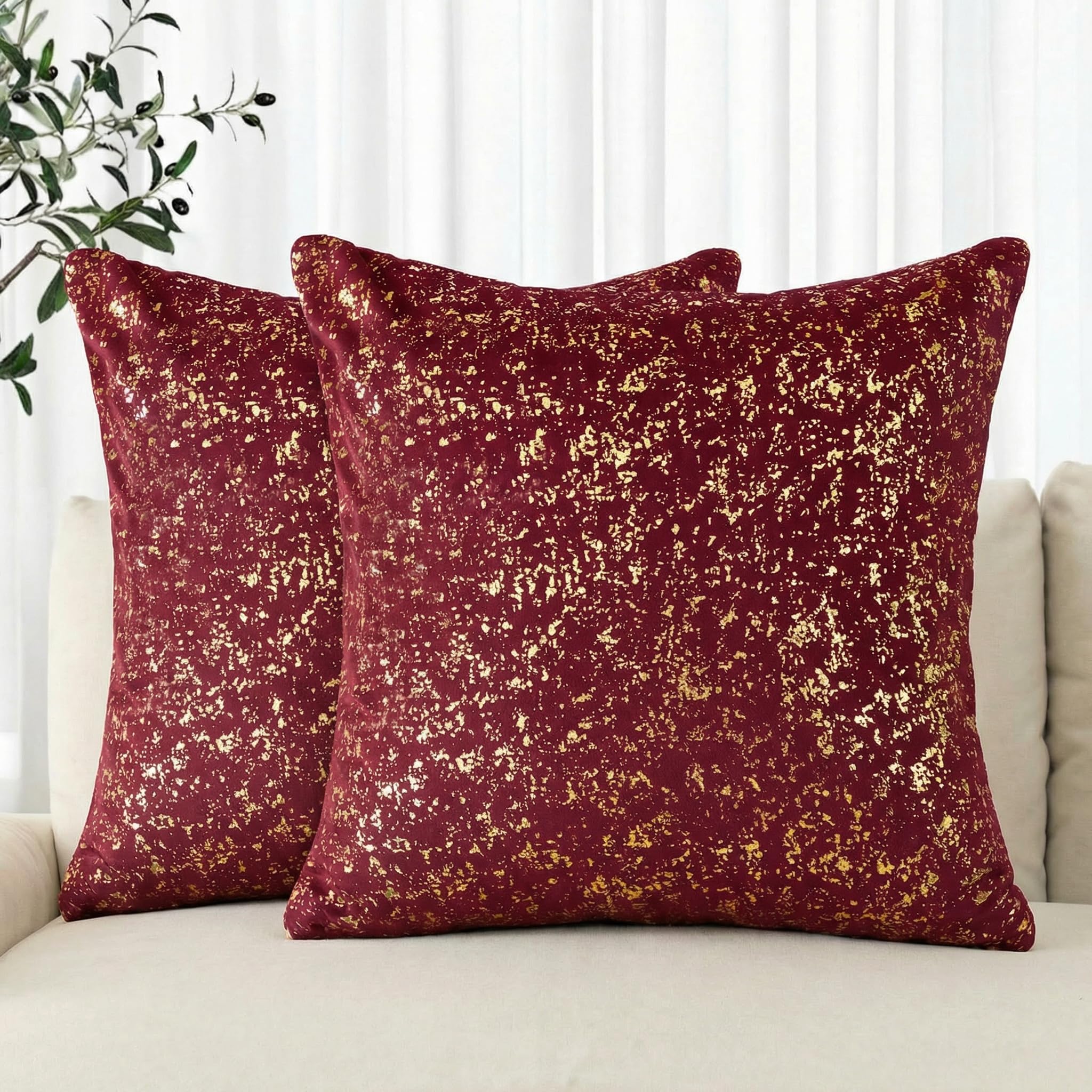 Housses de coussin de Noël en velours doux et paillettes d'or pour canapé