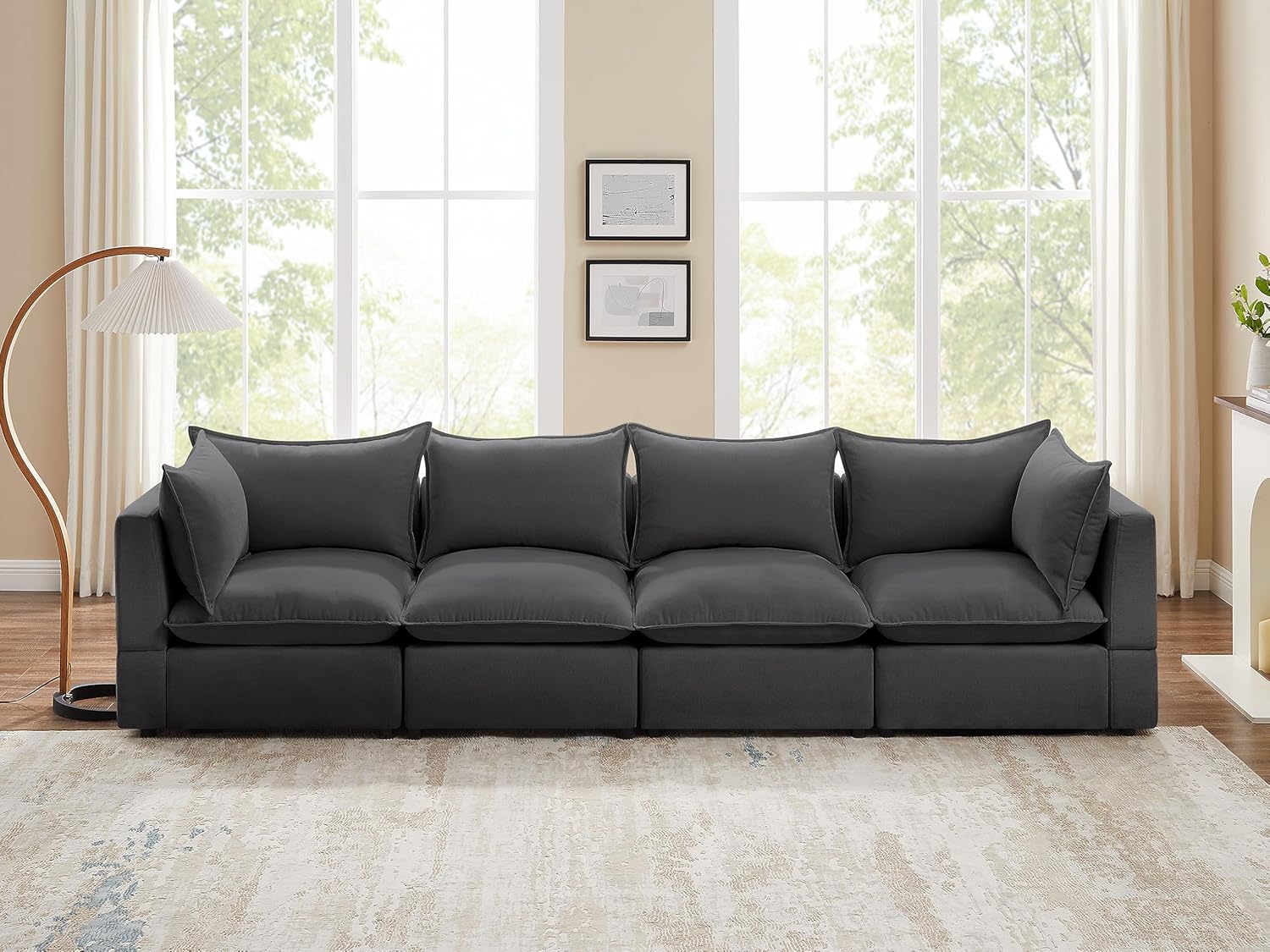 Modular Sectional Sofa, Convertible U Shaped Sofa Couch, Modular Sectionals with Ottomans, 6 Seat Sofa Couch with Chaise for Living Room (Dark Gray, U Shape)