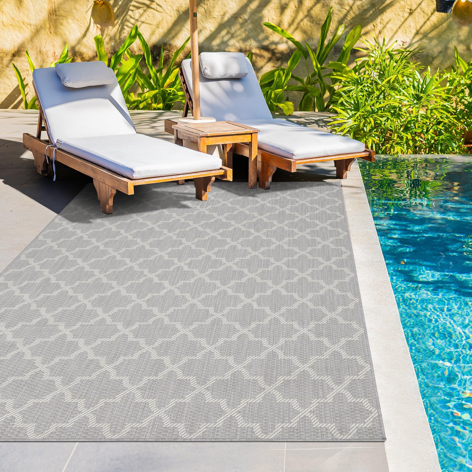 HomeArt Outdoor Rugs | Easy-Cleaning Indoor & Outdoor Area Rugs for Porch, Deck, Balcony, Garden, Picnic, Kitchen, Hallway | UV & Weather-Resistant Large Patio Rug Mats | Anthracite Cream 200 x 290 cm — view 190