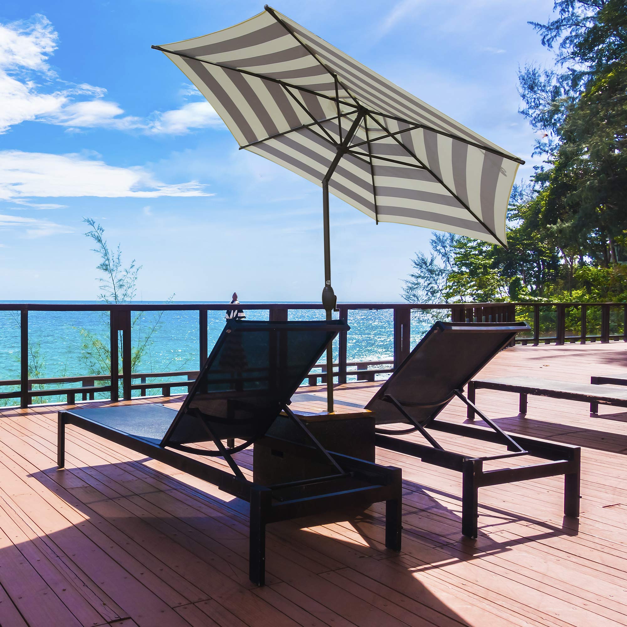 Amazon Com Abba Patio 9ft Striped Patio Umbrella Outdoor Umbrella Patio Market Table Umbrella With Push Button Tilt And Crank For Garden Lawn Deck Backyard Pool Black Stripe Garden